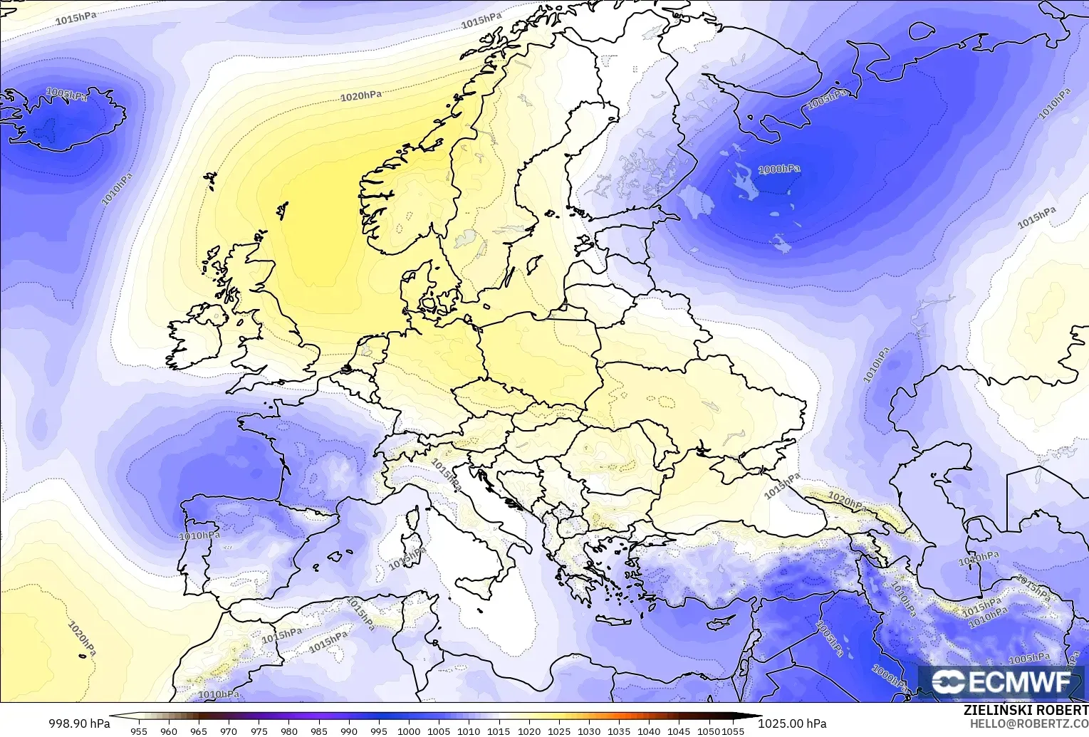 ECMWF IFS 0.25° モデル - ヨーロッパ, 気圧