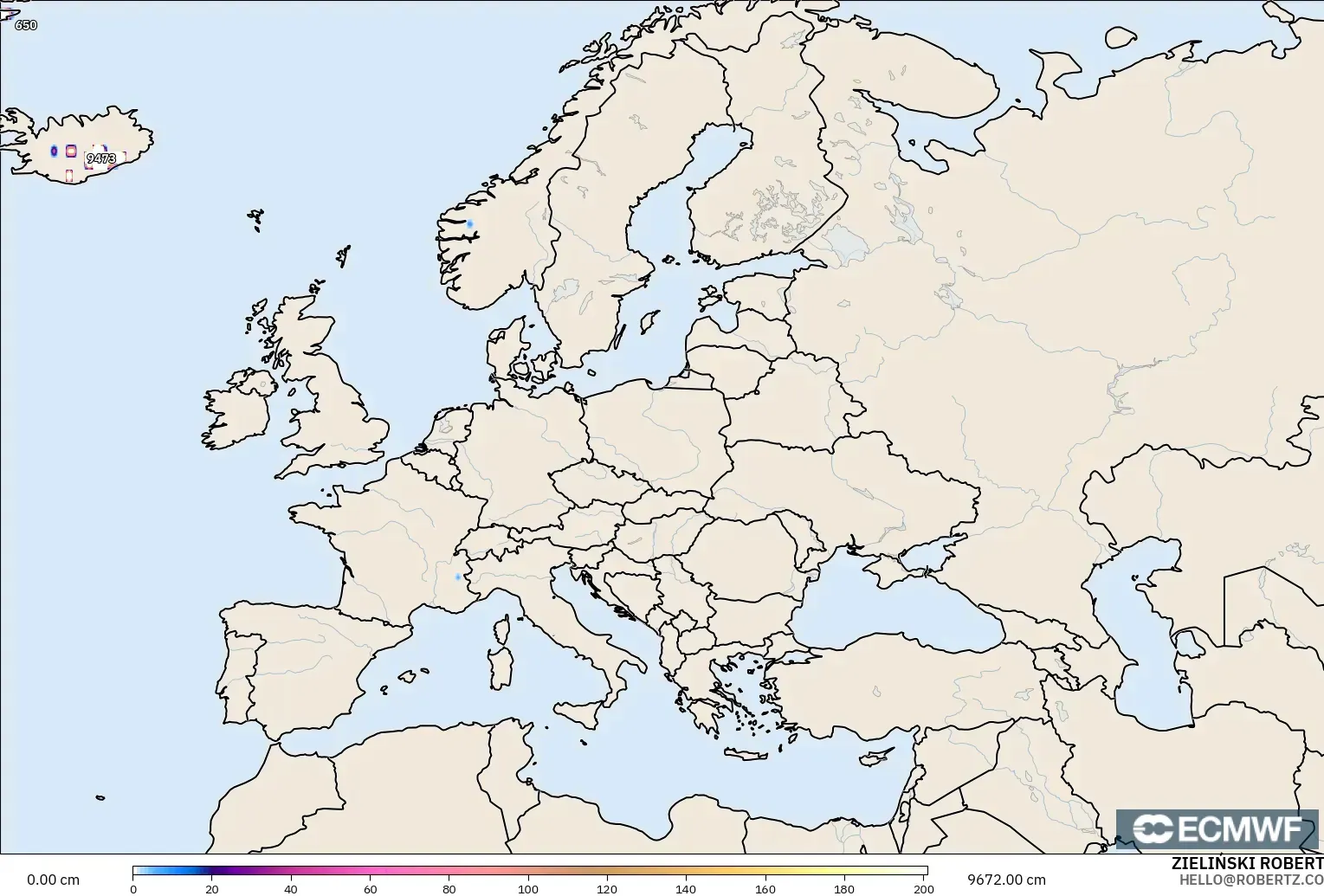 ECMWF IFS 0.25° モデル - ヨーロッパ, 積雪深