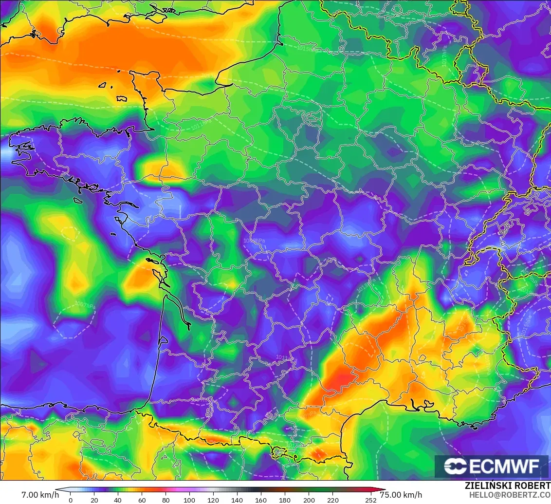ECMWF IFS 0.25° モデル - フランス, 突風