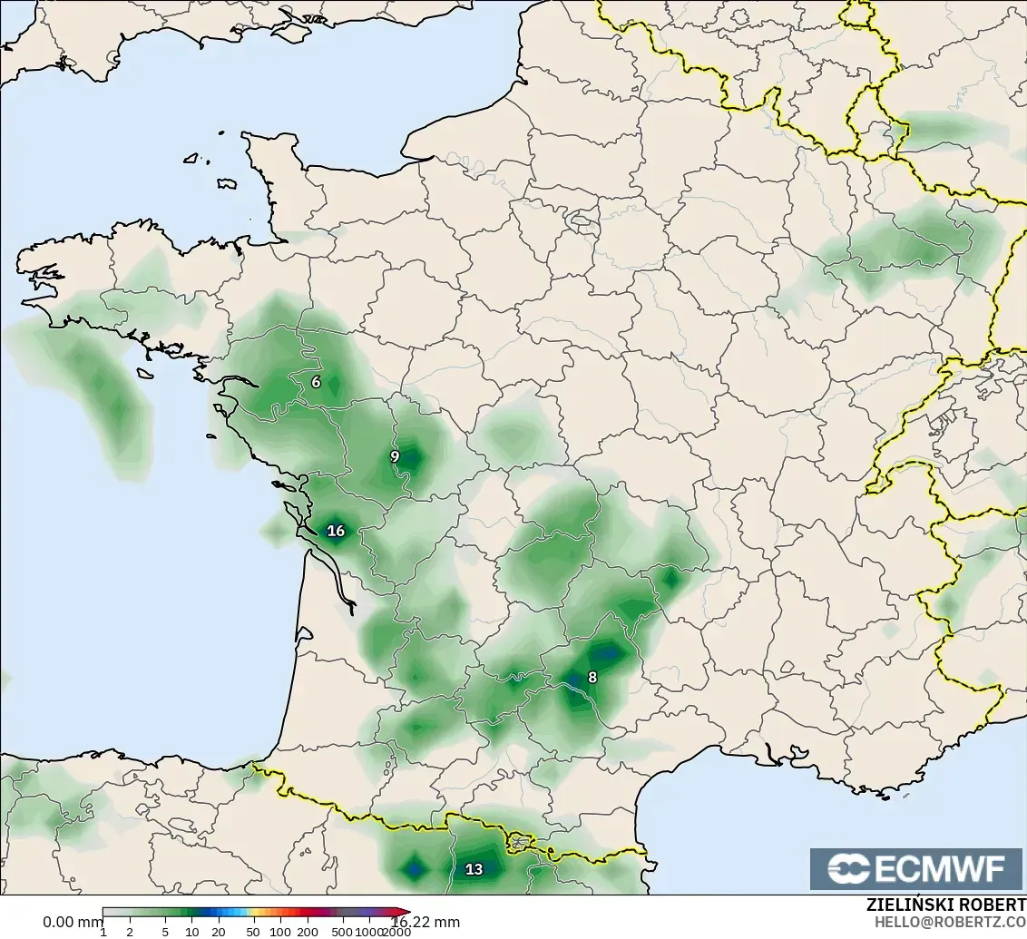 ECMWF IFS 0.25° モデル - フランス, 降水量の合計