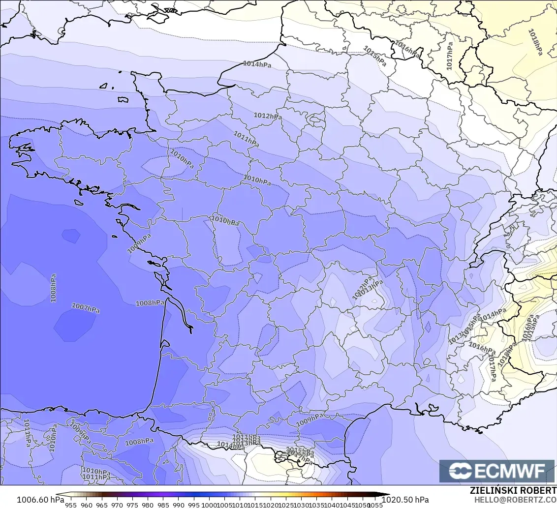 ECMWF IFS 0.25° モデル - フランス, 気圧