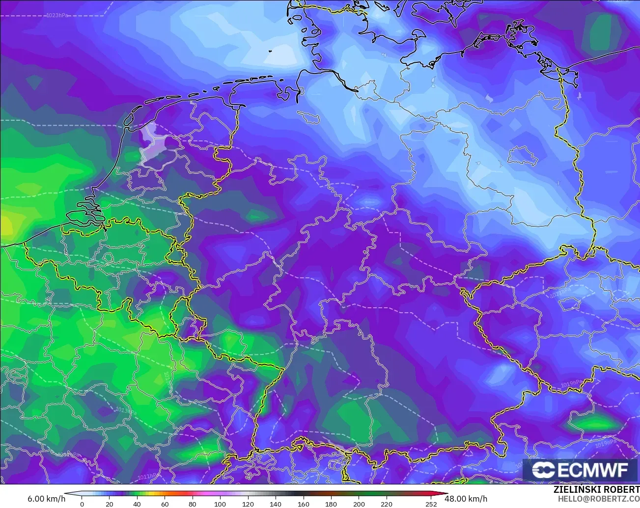 ECMWF IFS 0.25° モデル - ドイツ, 突風