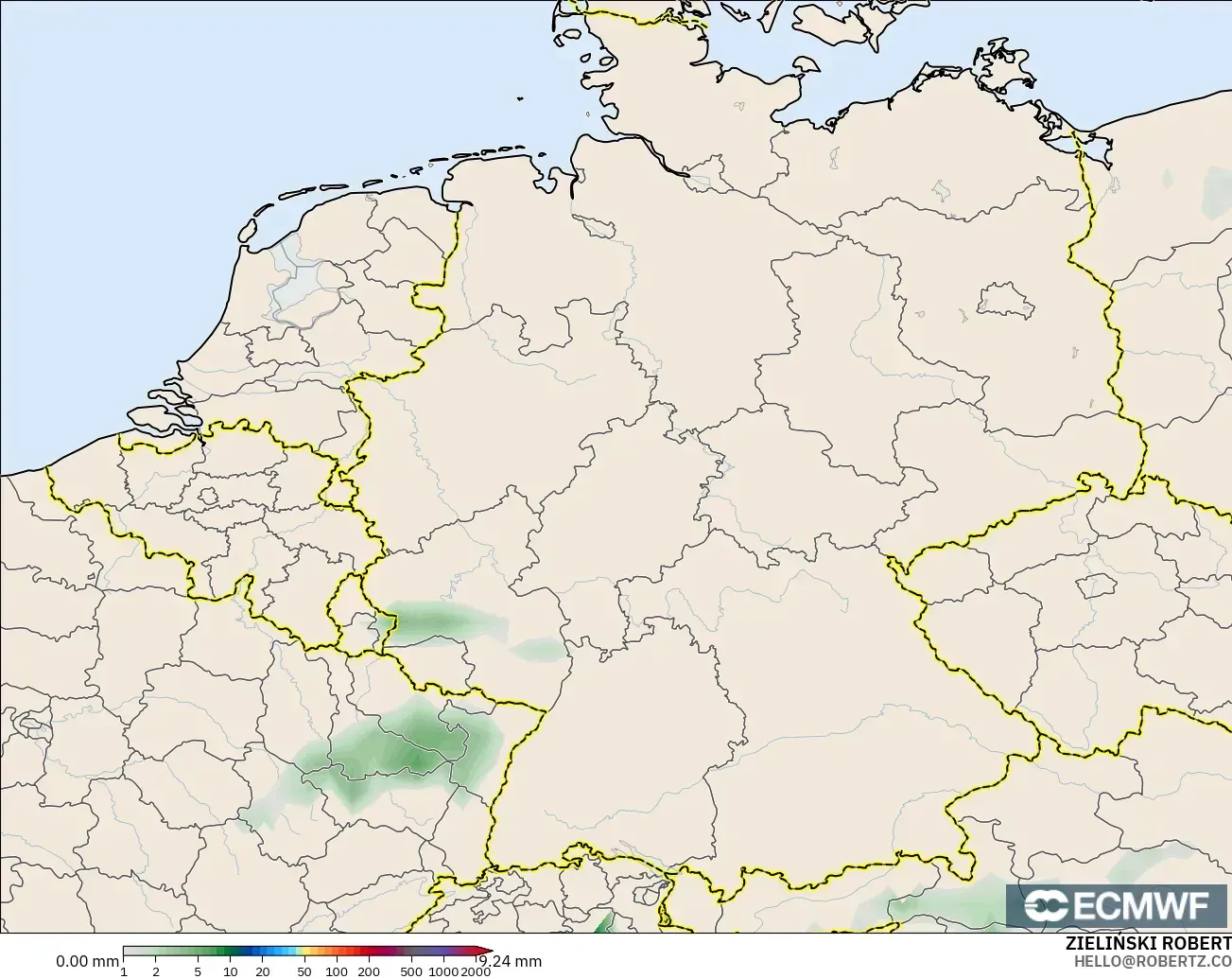 ECMWF IFS 0.25° モデル - ドイツ, 降水量の合計