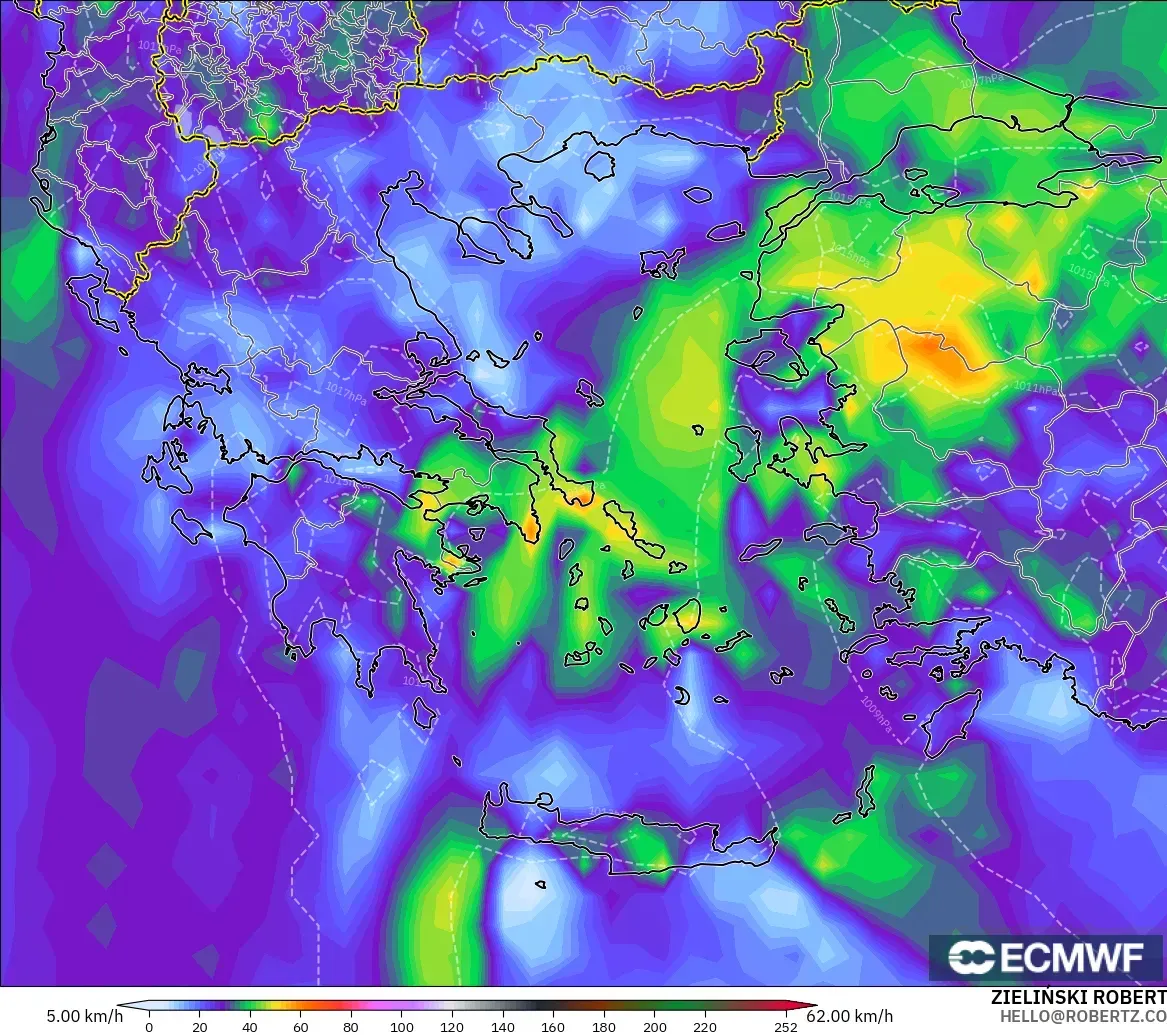 ECMWF IFS 0.25° モデル - ギリシャ, 突風