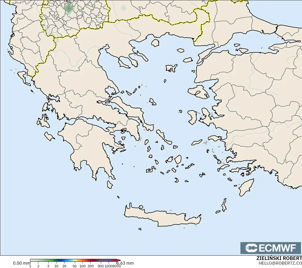 ECMWF IFS 0.25° モデル - ギリシャ, 降水量の合計