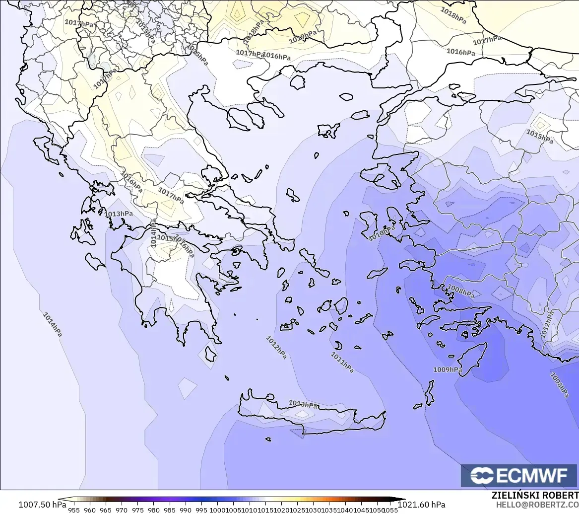ECMWF IFS 0.25° モデル - ギリシャ, 気圧