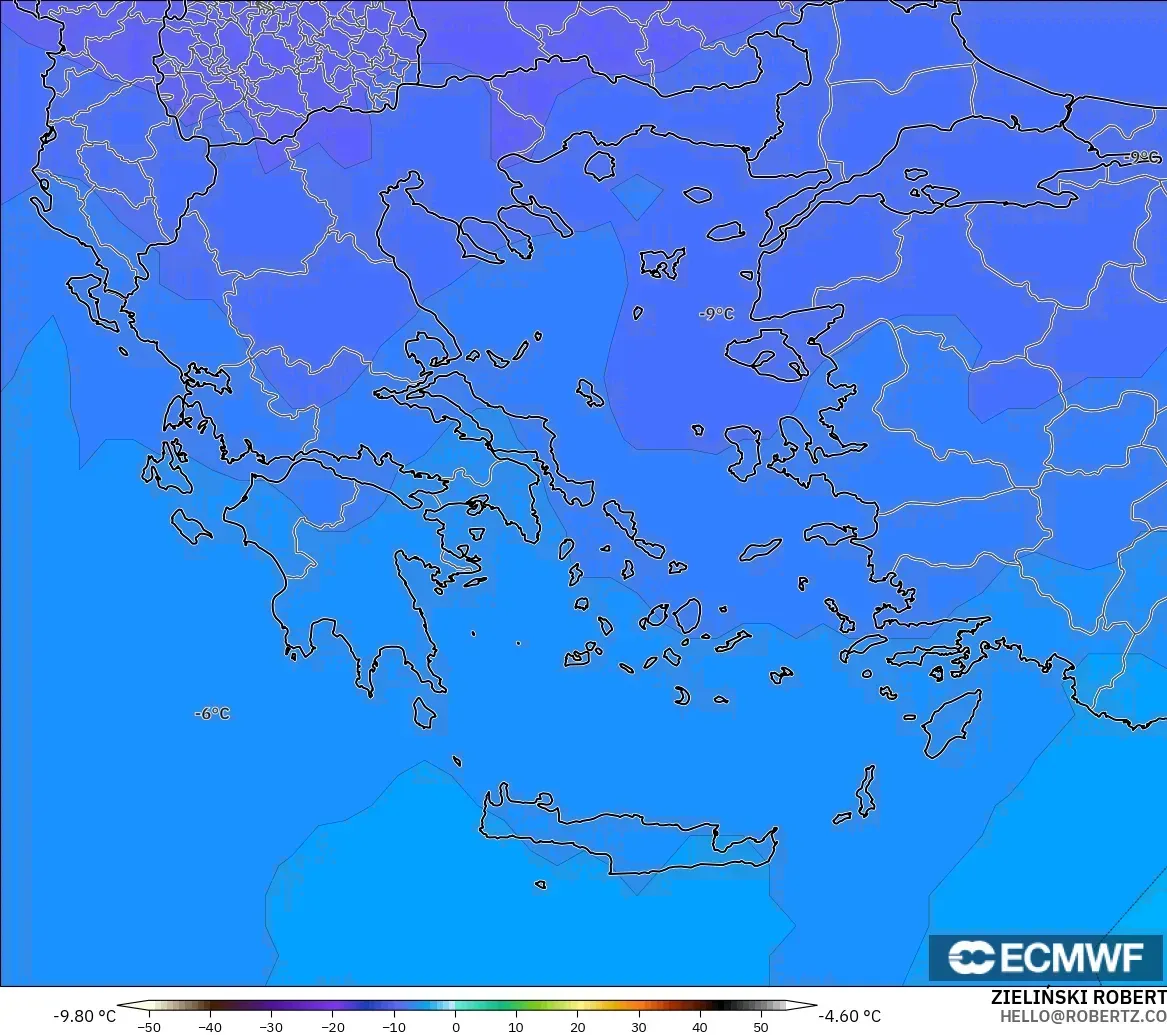 ECMWF IFS 0.25° モデル - ギリシャ, 気温（500hPa）