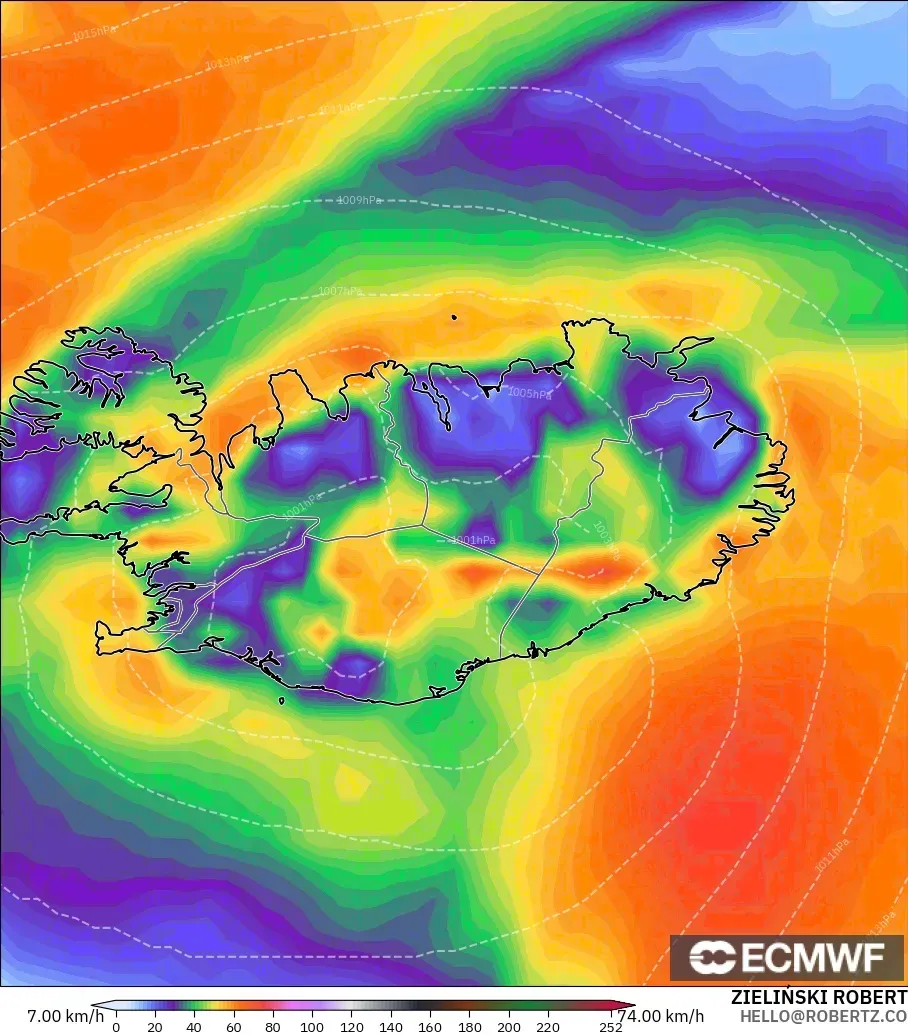 ECMWF IFS 0.25° モデル - アイスランド, 突風