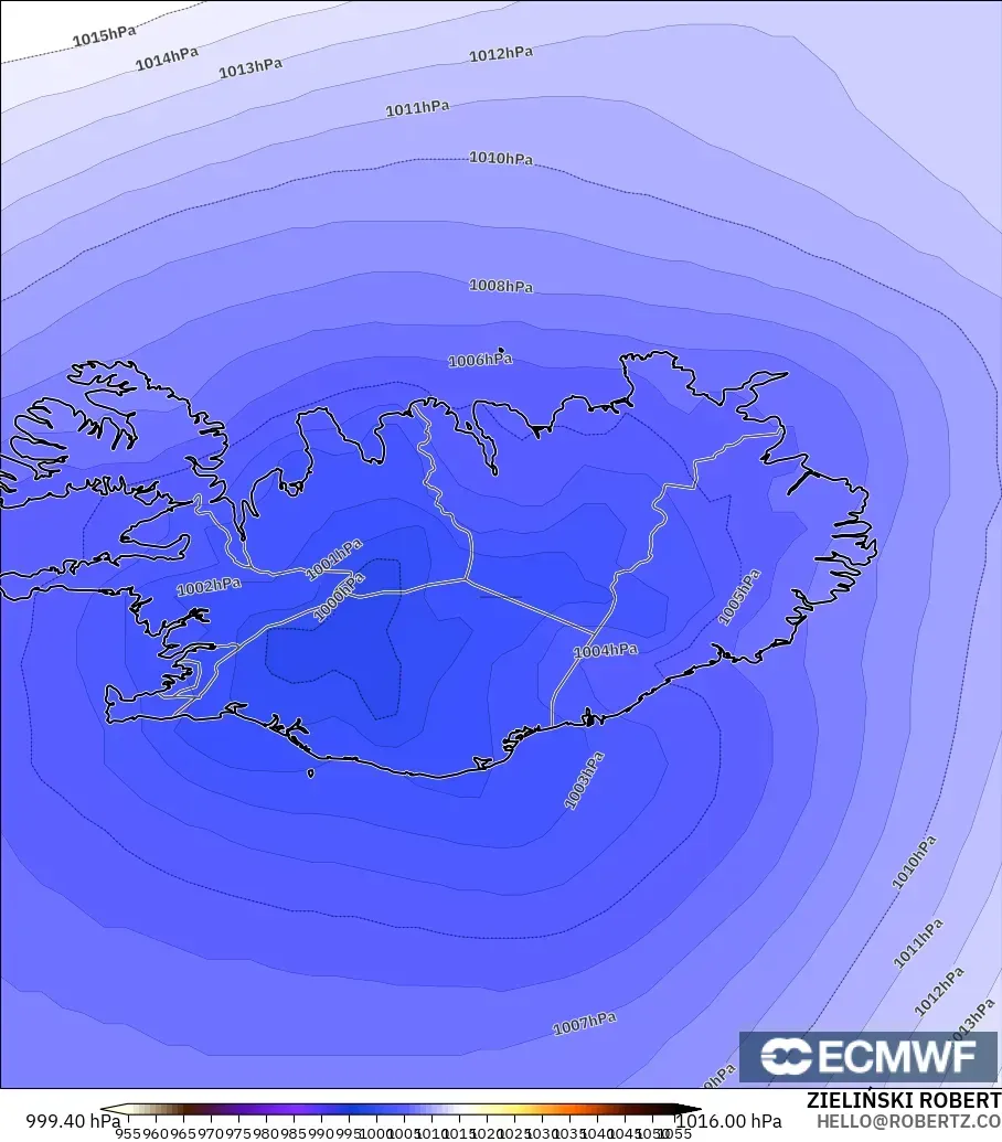 ECMWF IFS 0.25° モデル - アイスランド, 気圧