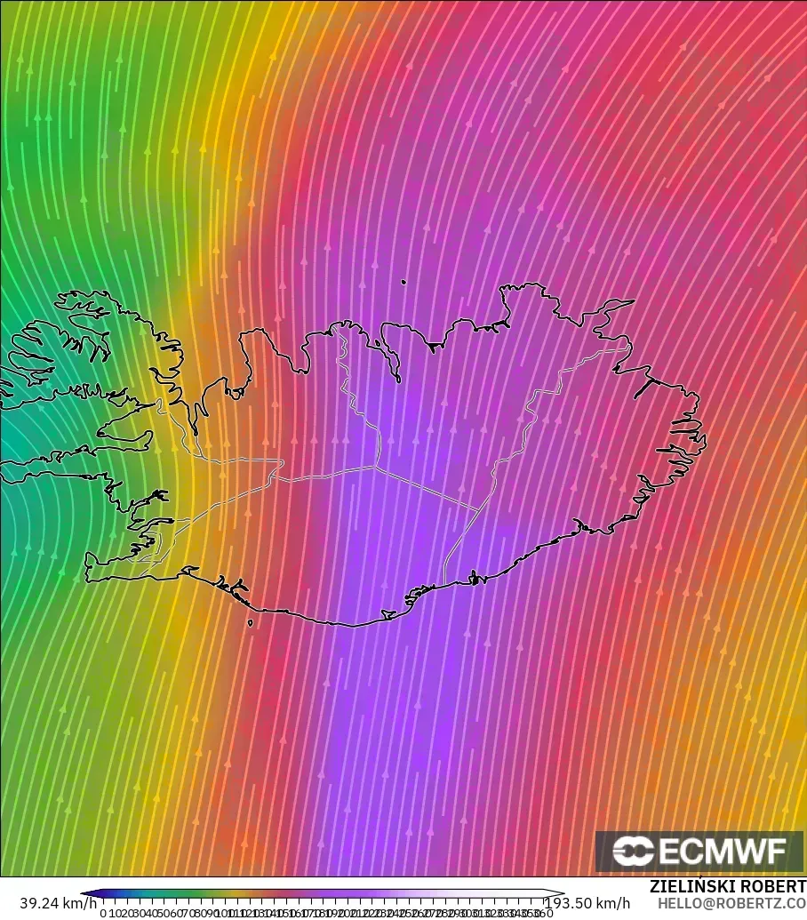 ECMWF IFS 0.25° モデル - アイスランド, 風速（300hPa）