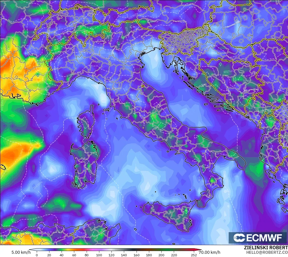 ECMWF IFS 0.25° モデル - イタリア, 突風