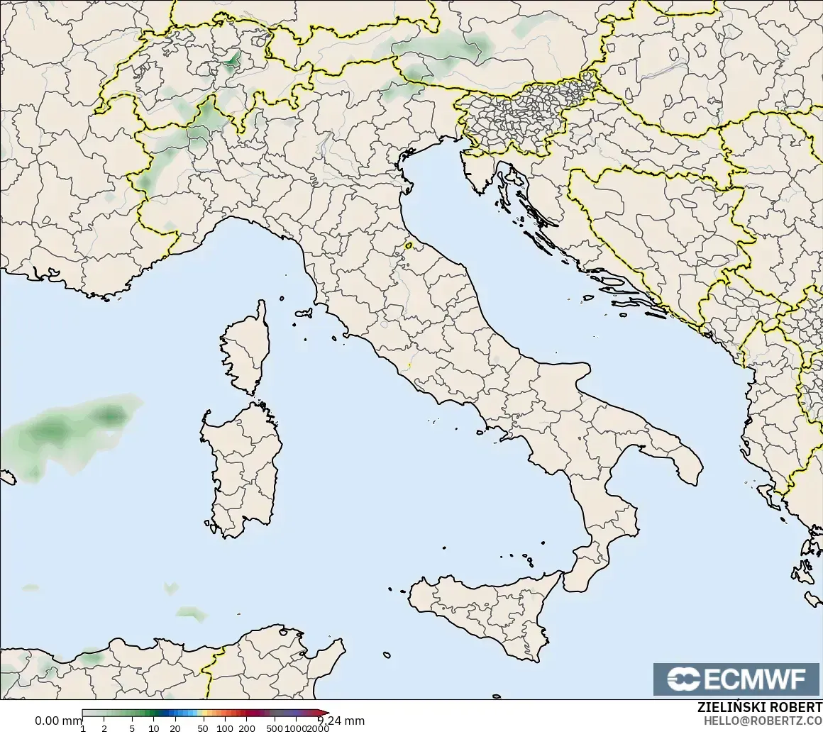 ECMWF IFS 0.25° モデル - イタリア, 降水量の合計