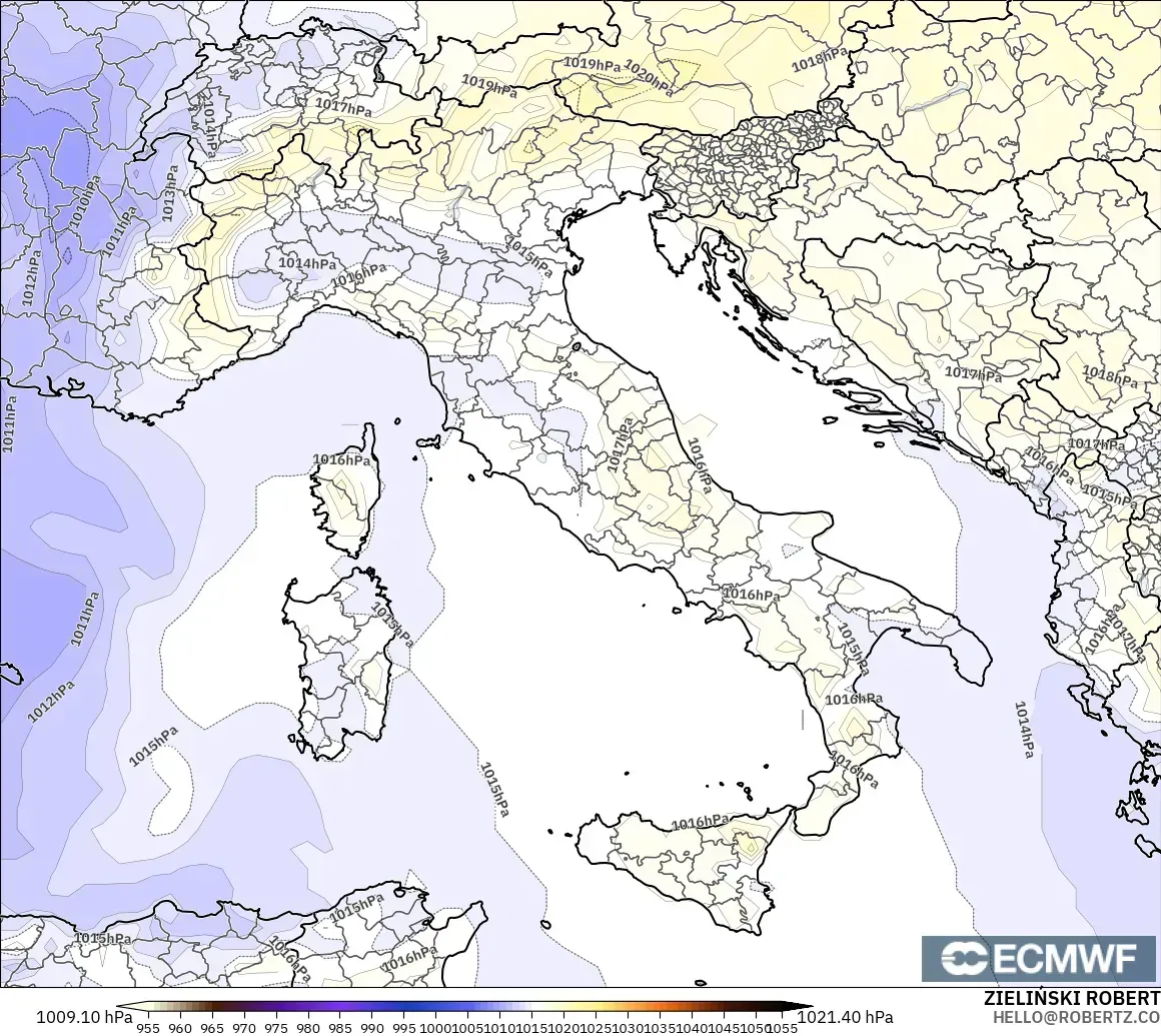 ECMWF IFS 0.25° モデル - イタリア, 気圧