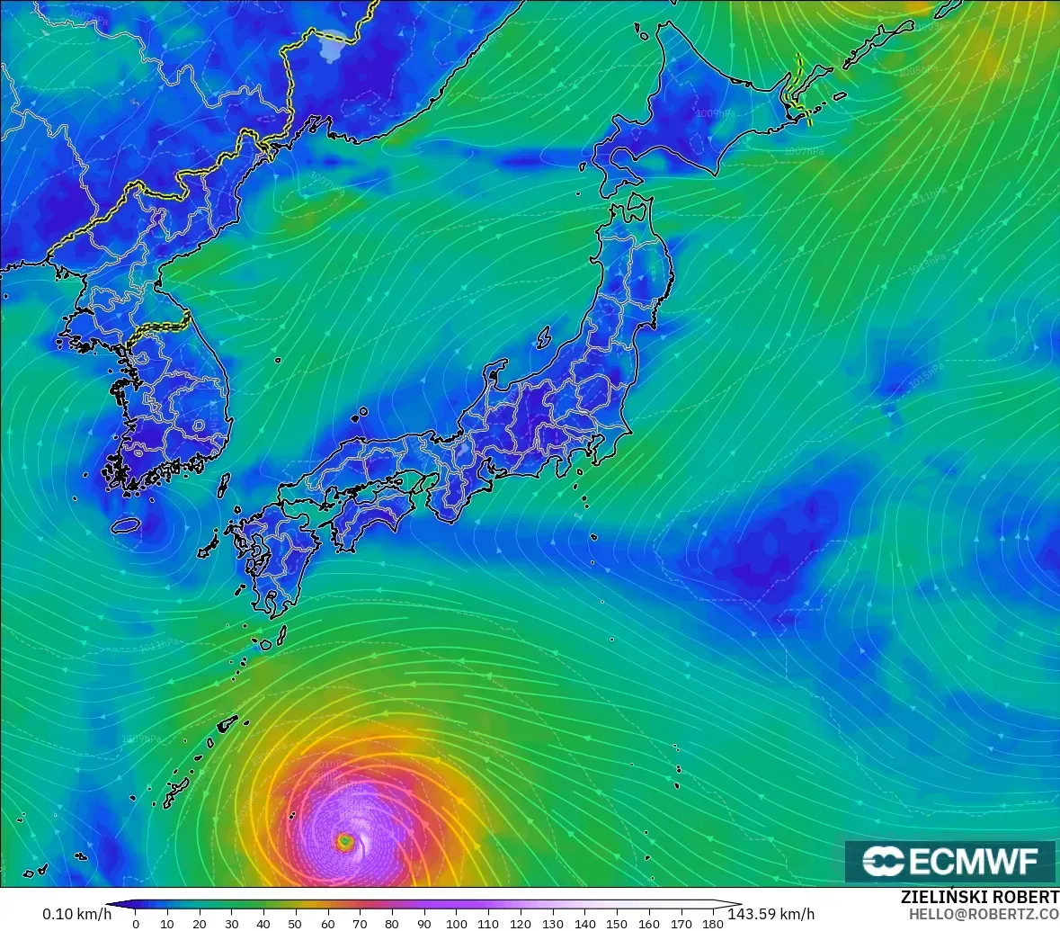ECMWF IFS 0.25° モデル - 日本, 風速（10m）