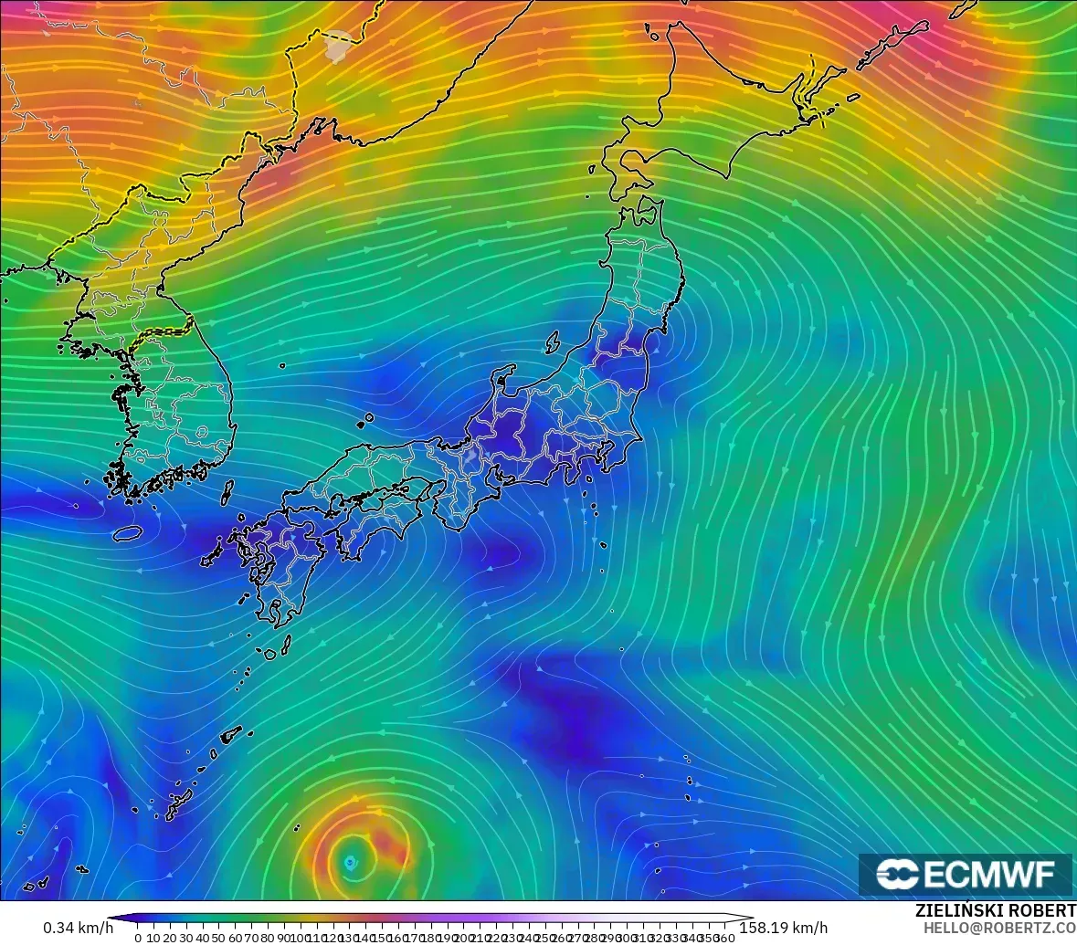 ECMWF IFS 0.25° モデル - 日本, 風速（300hPa）