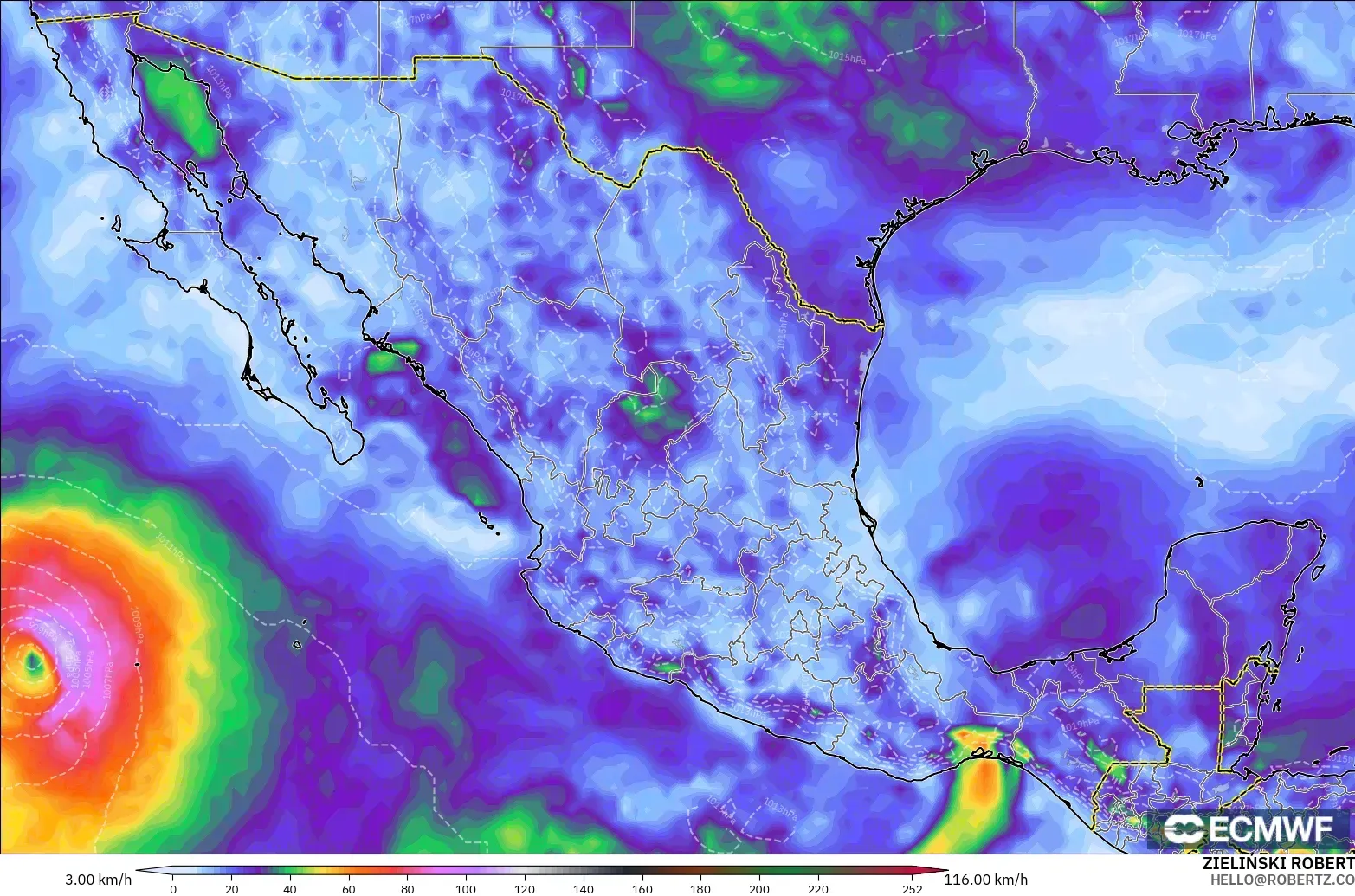 ECMWF IFS 0.25° モデル - メキシコ, 突風