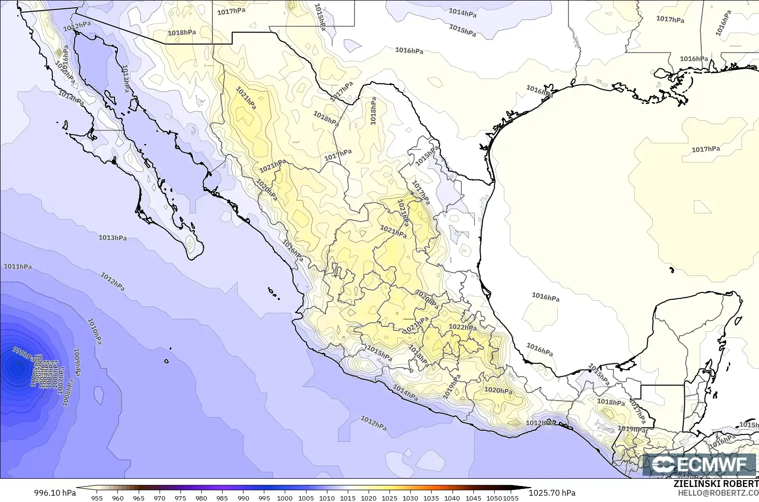ECMWF IFS 0.25° モデル - メキシコ, 気圧