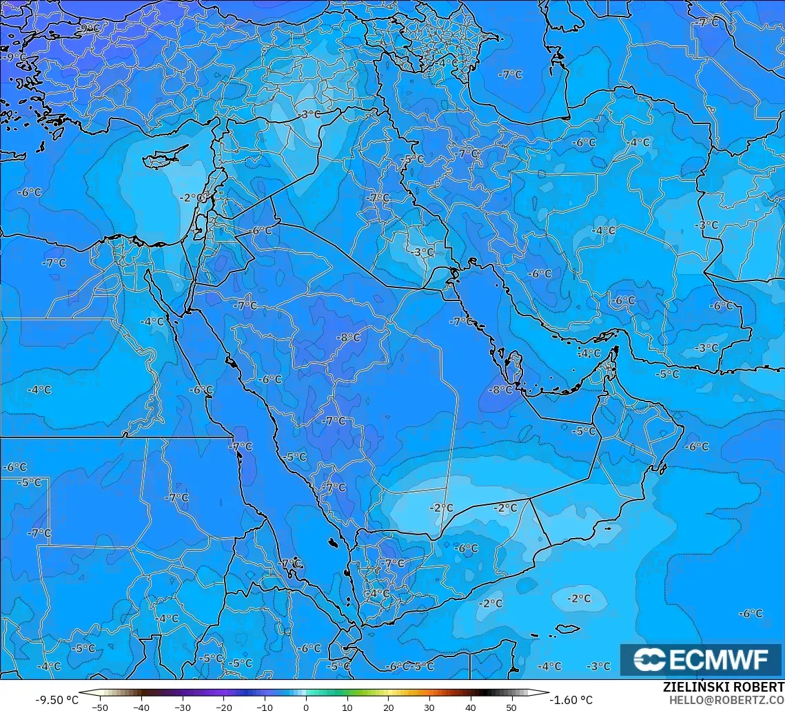 ECMWF IFS 0.25° モデル - 中東, 気温（500hPa）