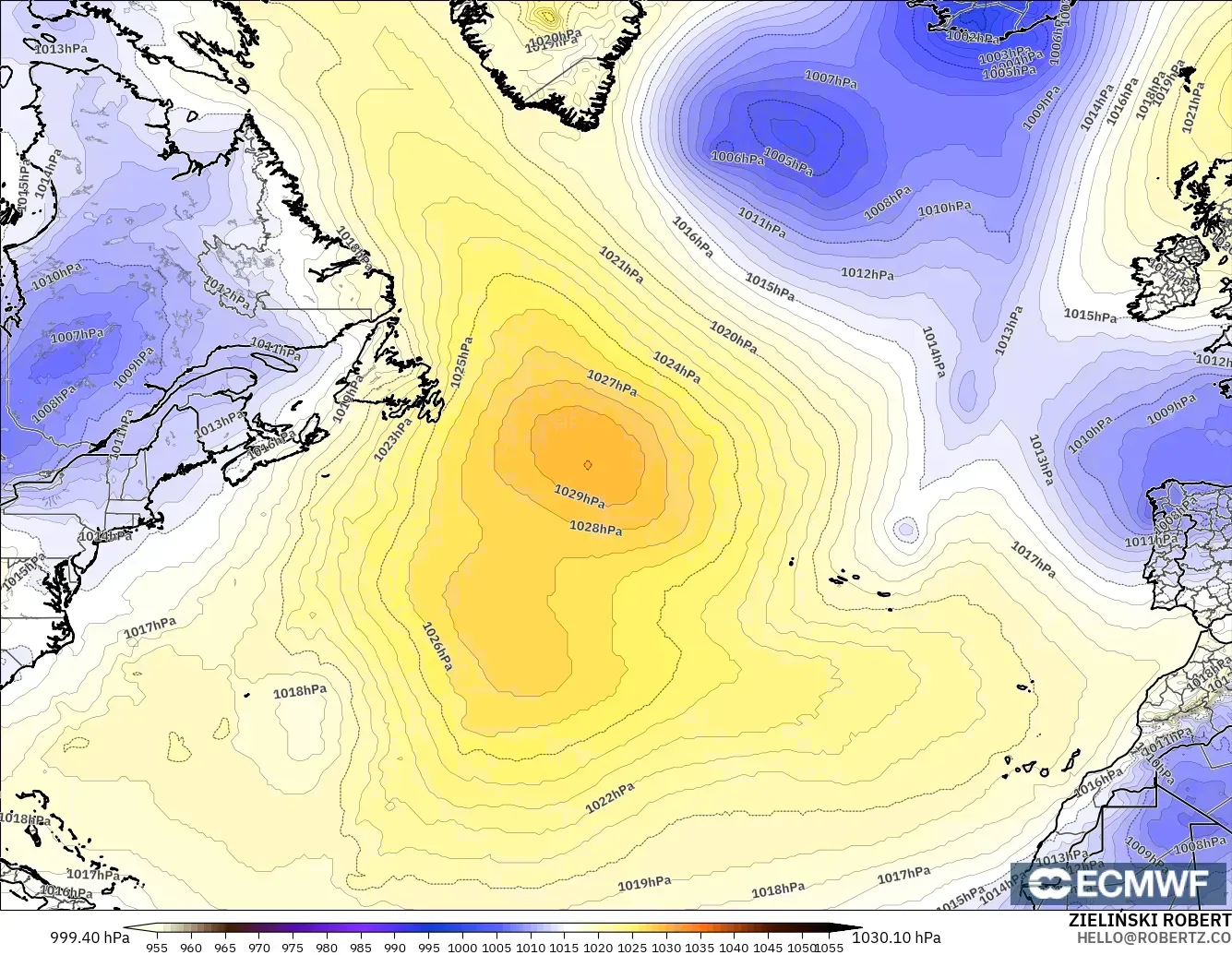 ECMWF IFS 0.25° モデル - 北大西洋, 気圧