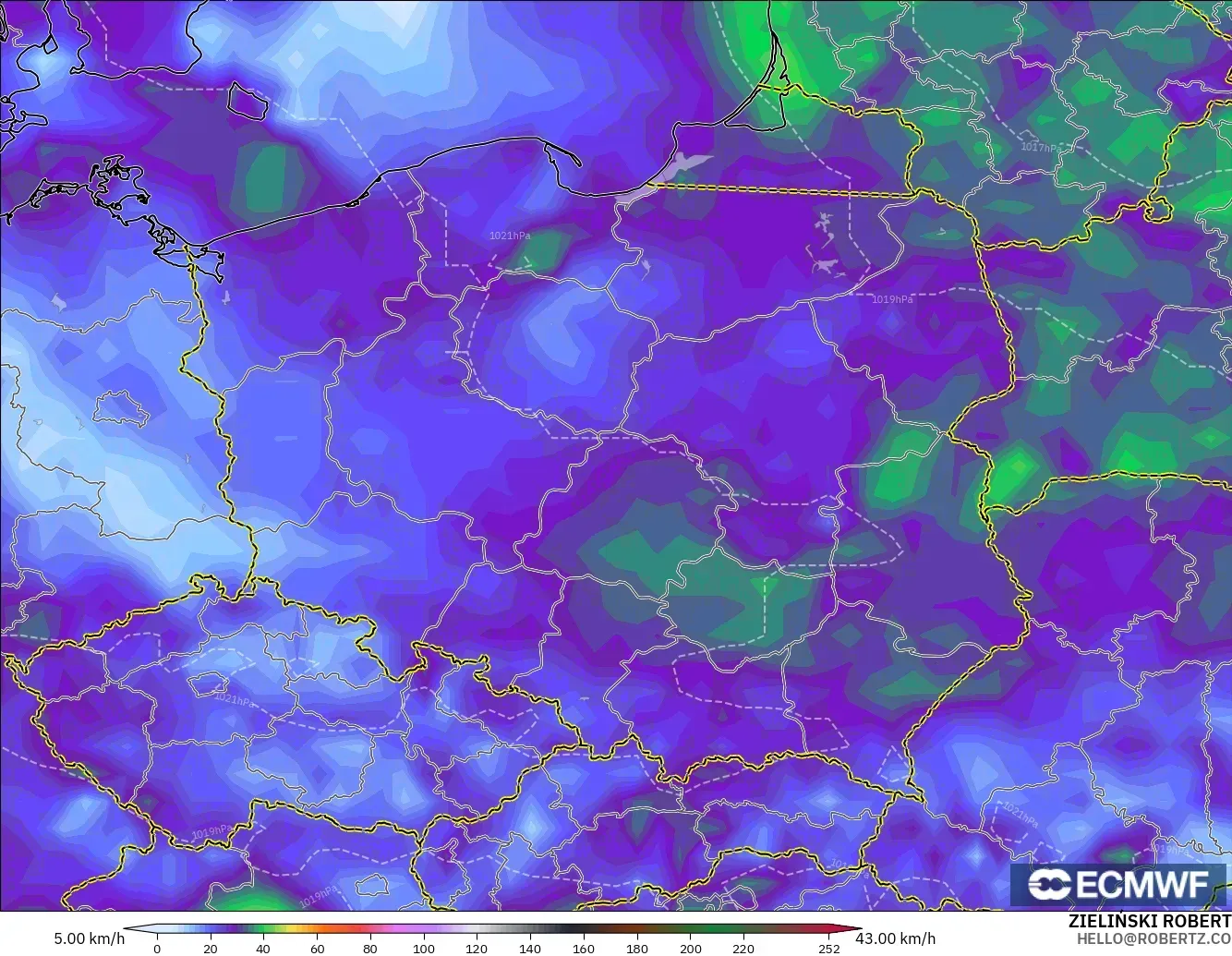 ECMWF IFS 0.25° モデル - ポーランド, 突風
