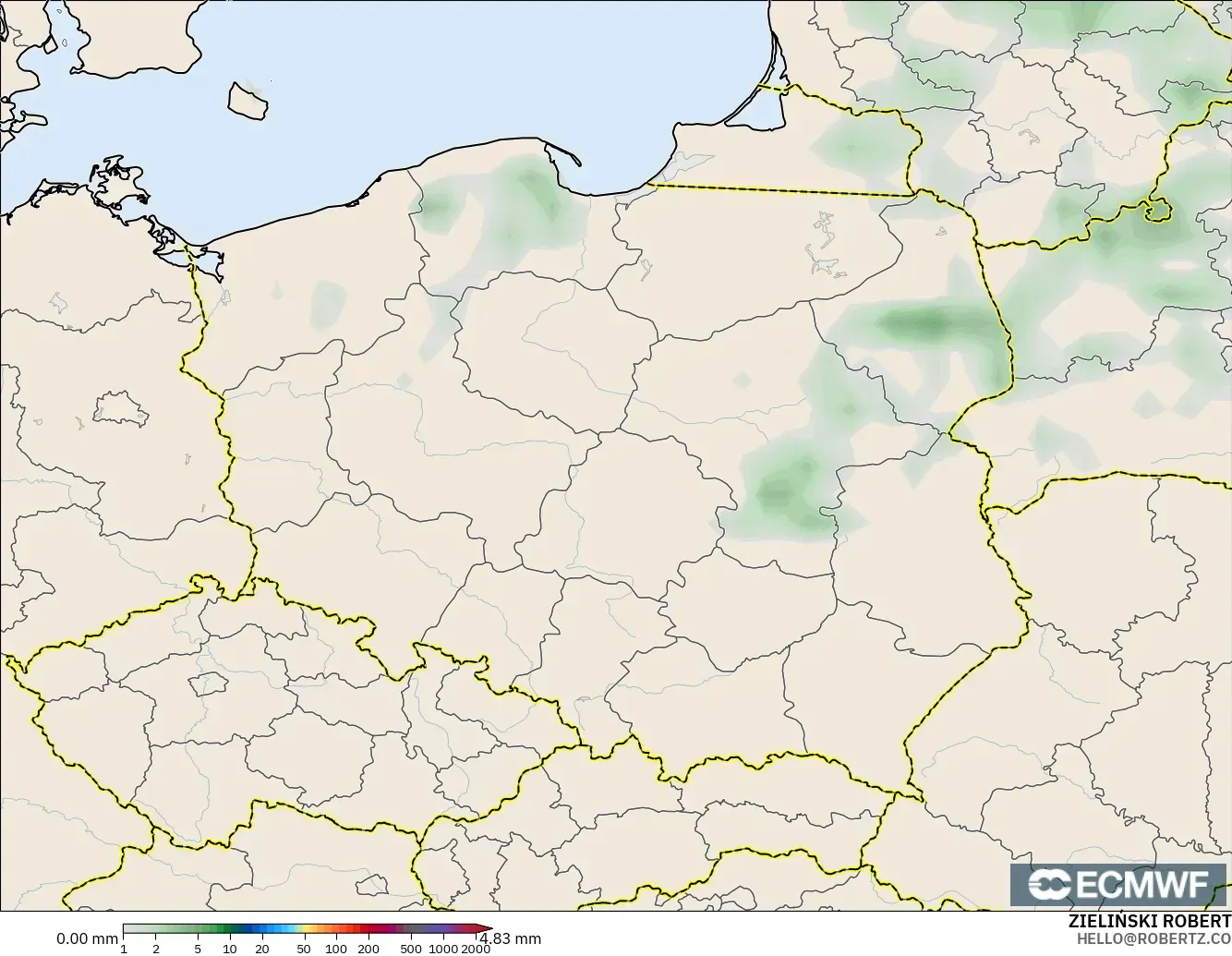 ECMWF IFS 0.25° モデル - ポーランド, 降水量の合計