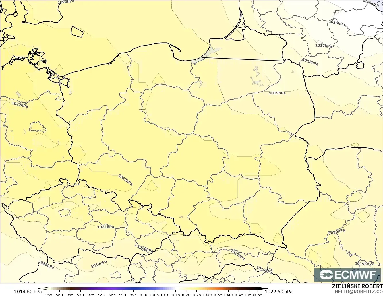 ECMWF IFS 0.25° モデル - ポーランド, 気圧