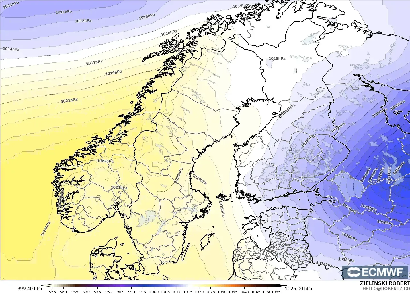 ECMWF IFS 0.25° モデル - スカンジナビア, 気圧