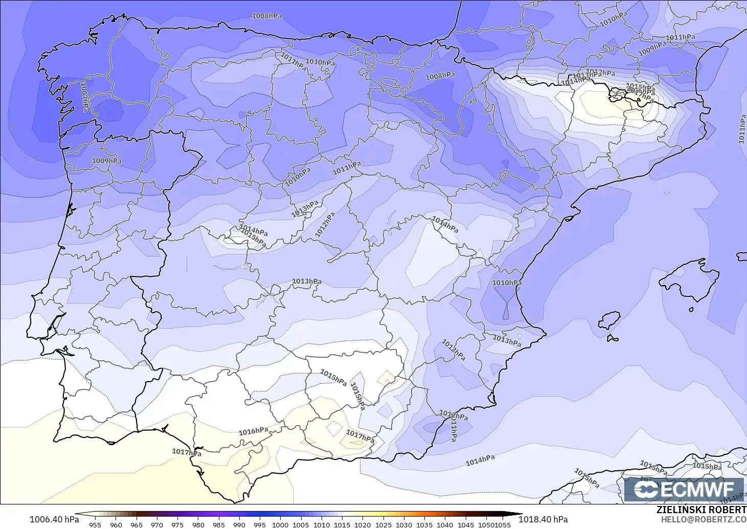 ECMWF IFS 0.25° モデル - スペイン, 気圧