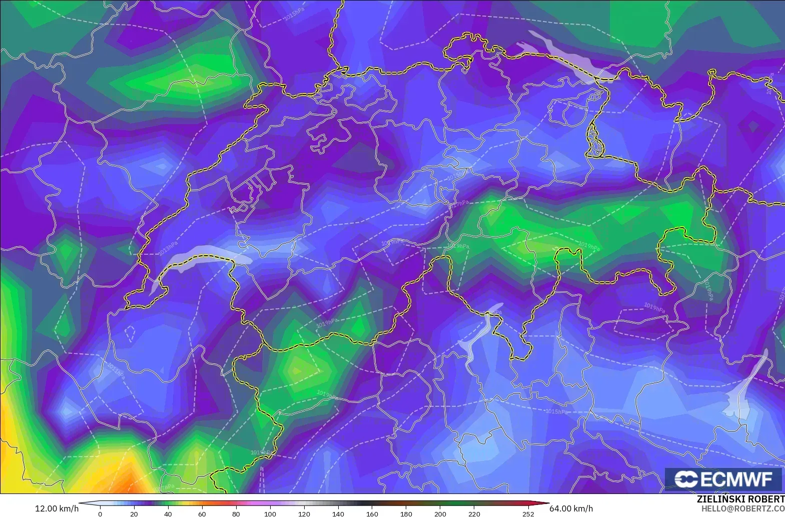 ECMWF IFS 0.25° モデル - スイス, 突風