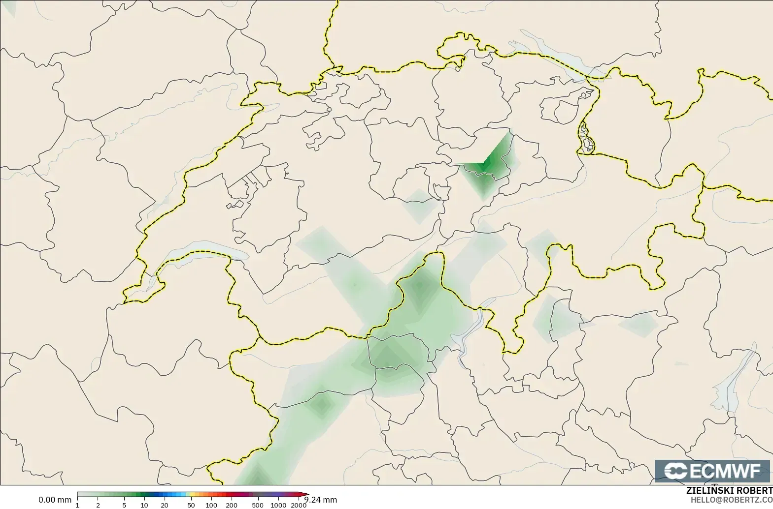 ECMWF IFS 0.25° モデル - スイス, 降水量の合計