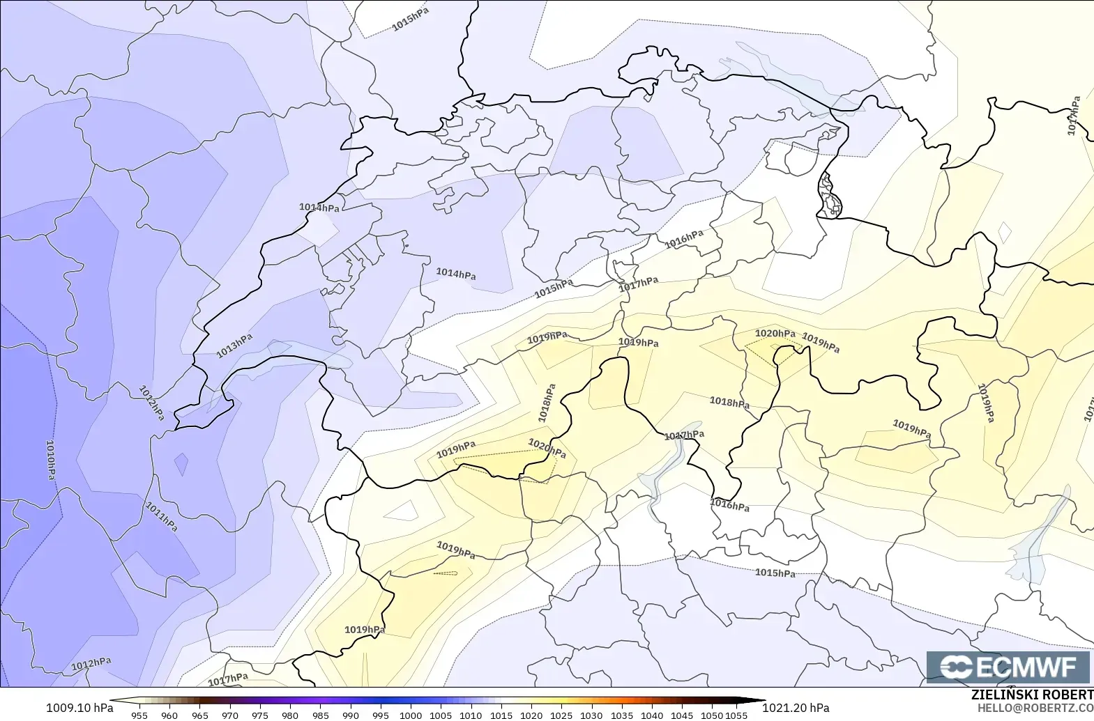 ECMWF IFS 0.25° モデル - スイス, 気圧
