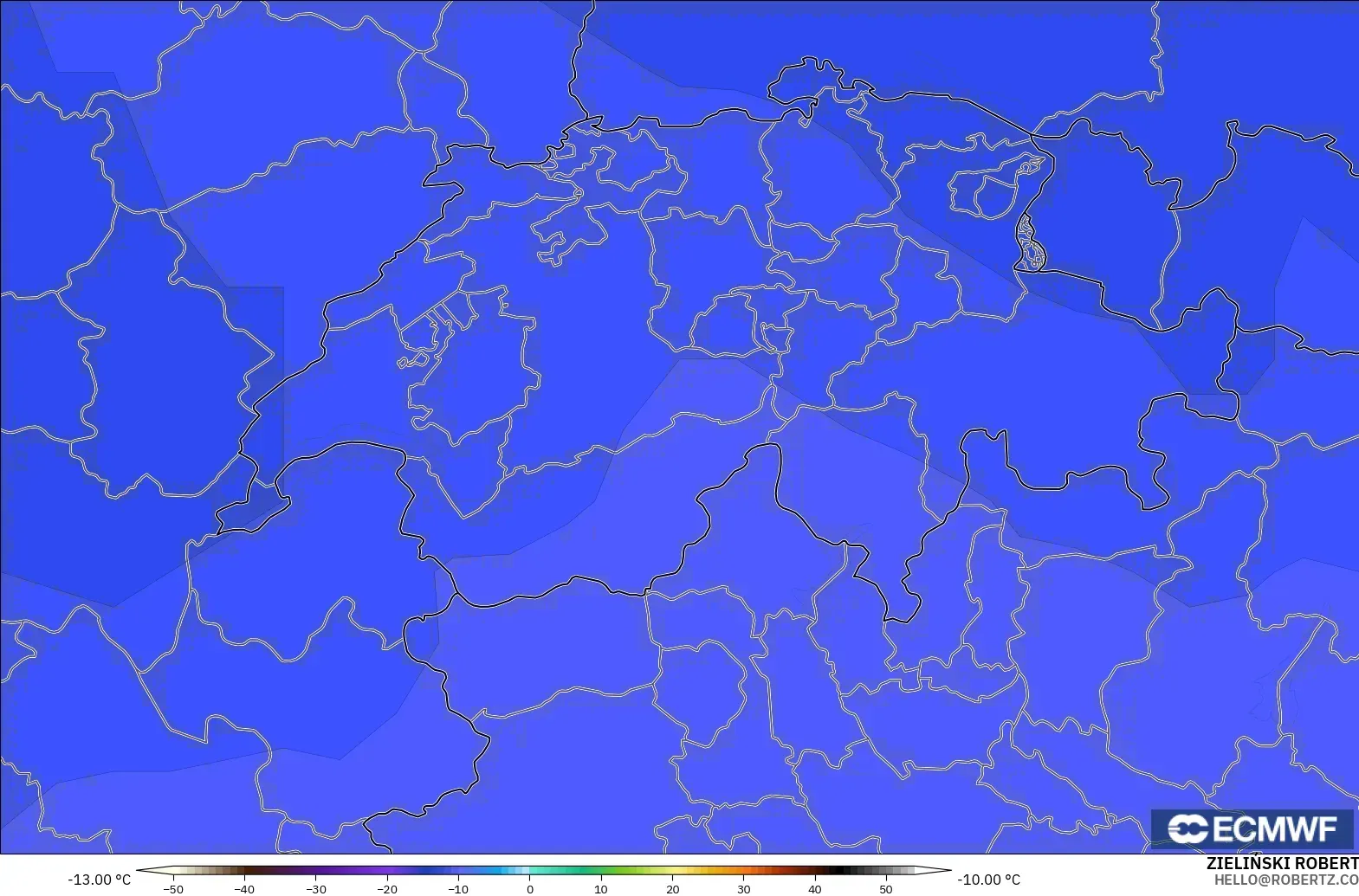 ECMWF IFS 0.25° モデル - スイス, 気温（500hPa）