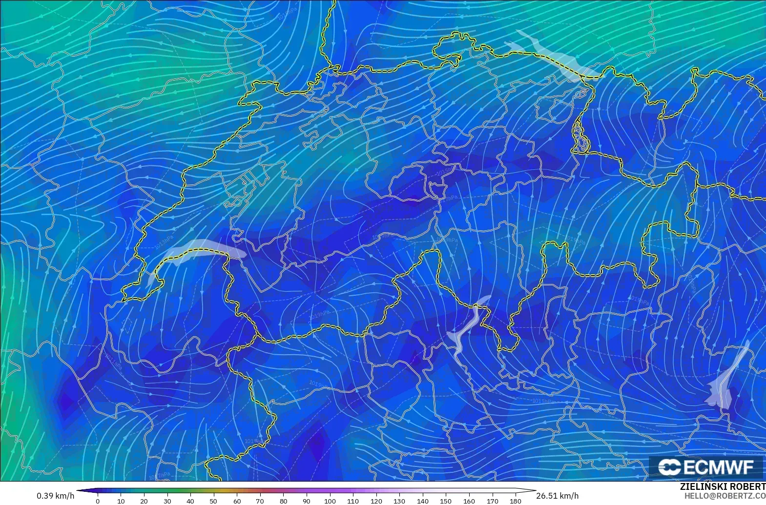 ECMWF IFS 0.25° モデル - スイス, 風速（10m）