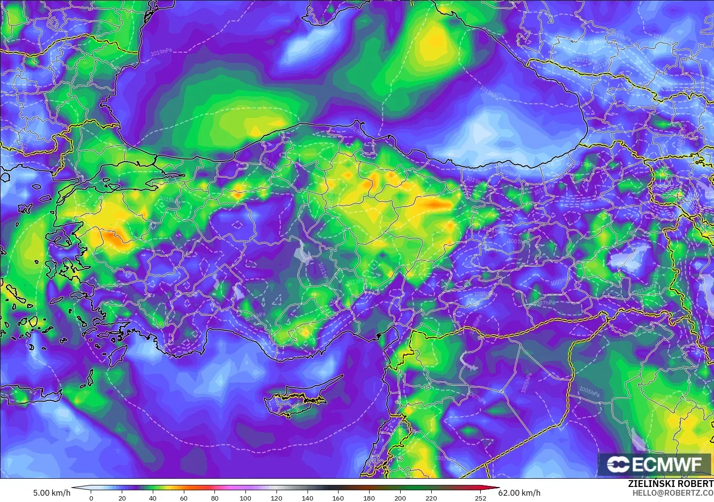 ECMWF IFS 0.25° モデル - トルコ, 突風