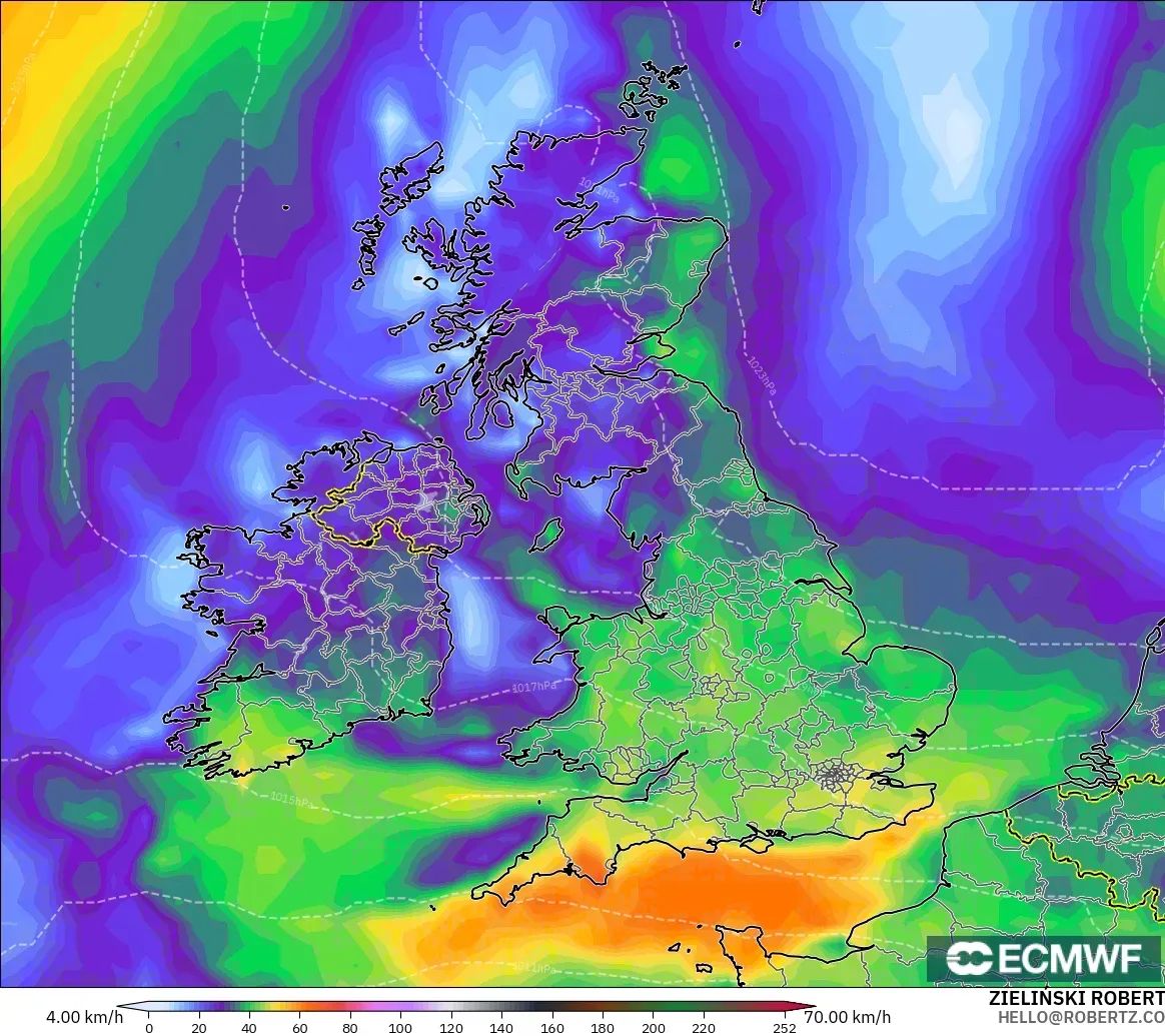 ECMWF IFS 0.25° モデル - イギリス, 突風