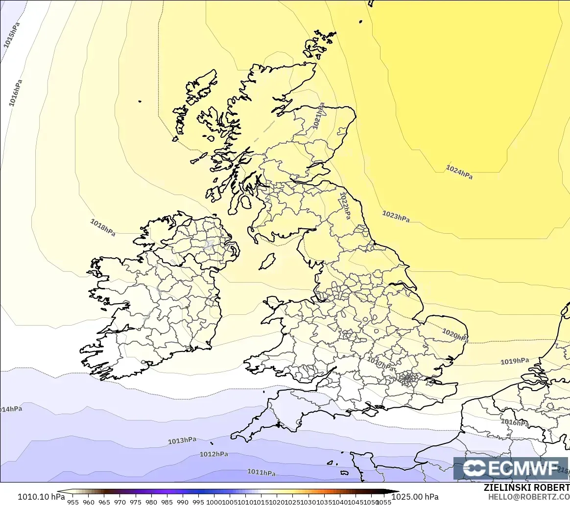 ECMWF IFS 0.25° モデル - イギリス, 気圧