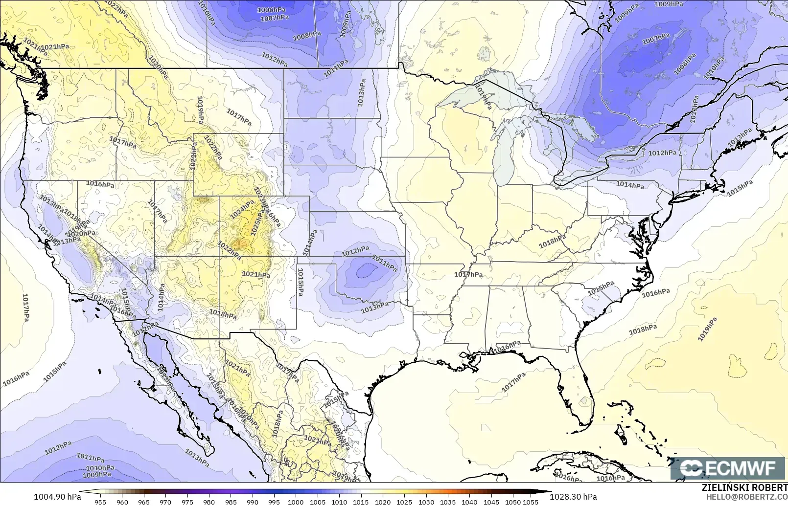 ECMWF IFS 0.25° モデル - アメリカ合衆国, 気圧