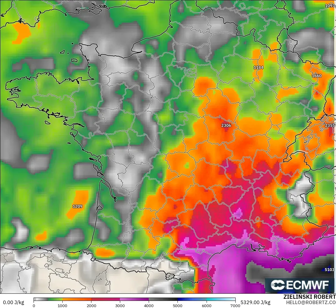 ECMWF IFS 0.25° モデル - フランス, CAPE