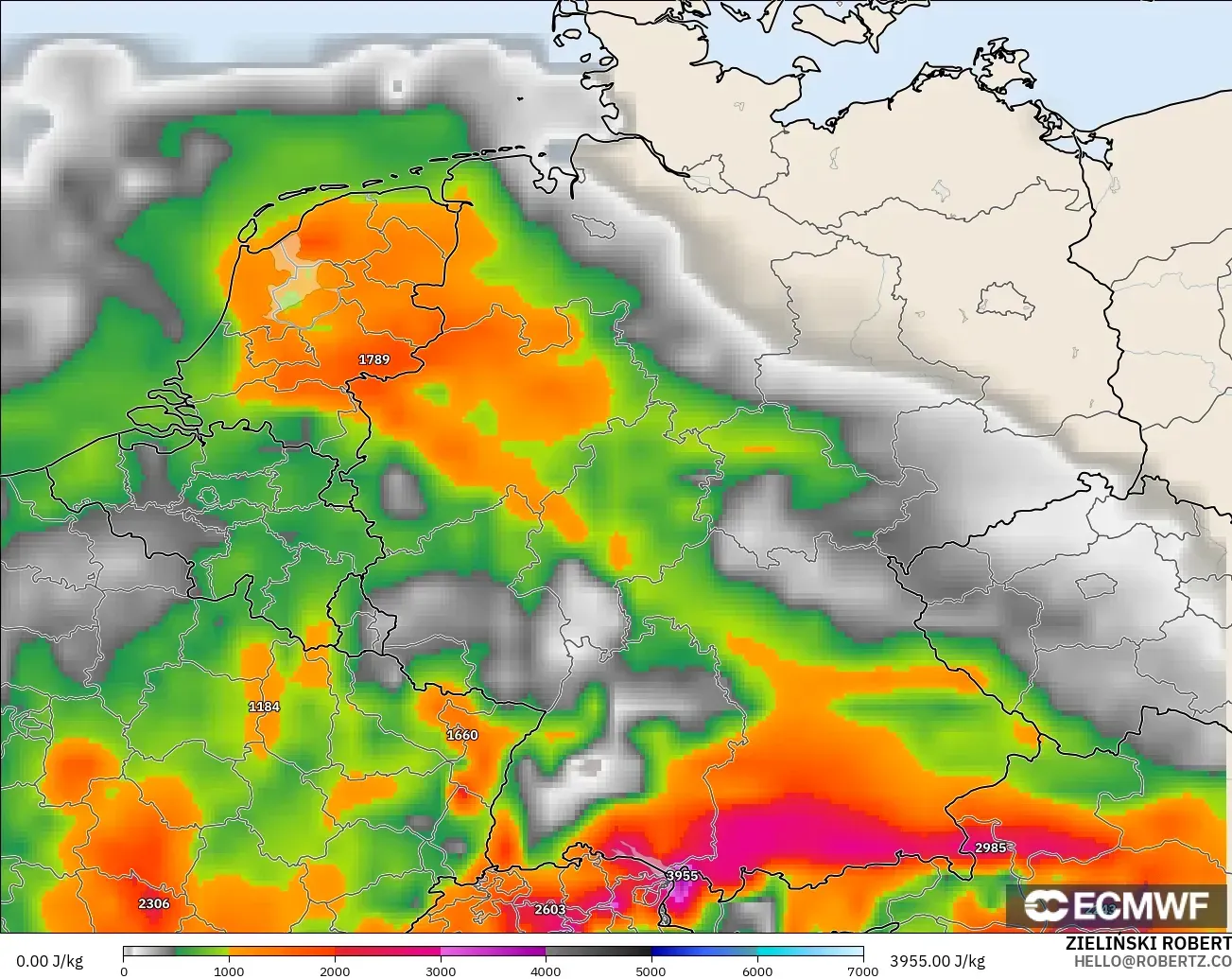 ECMWF IFS 0.25° モデル - ドイツ, CAPE