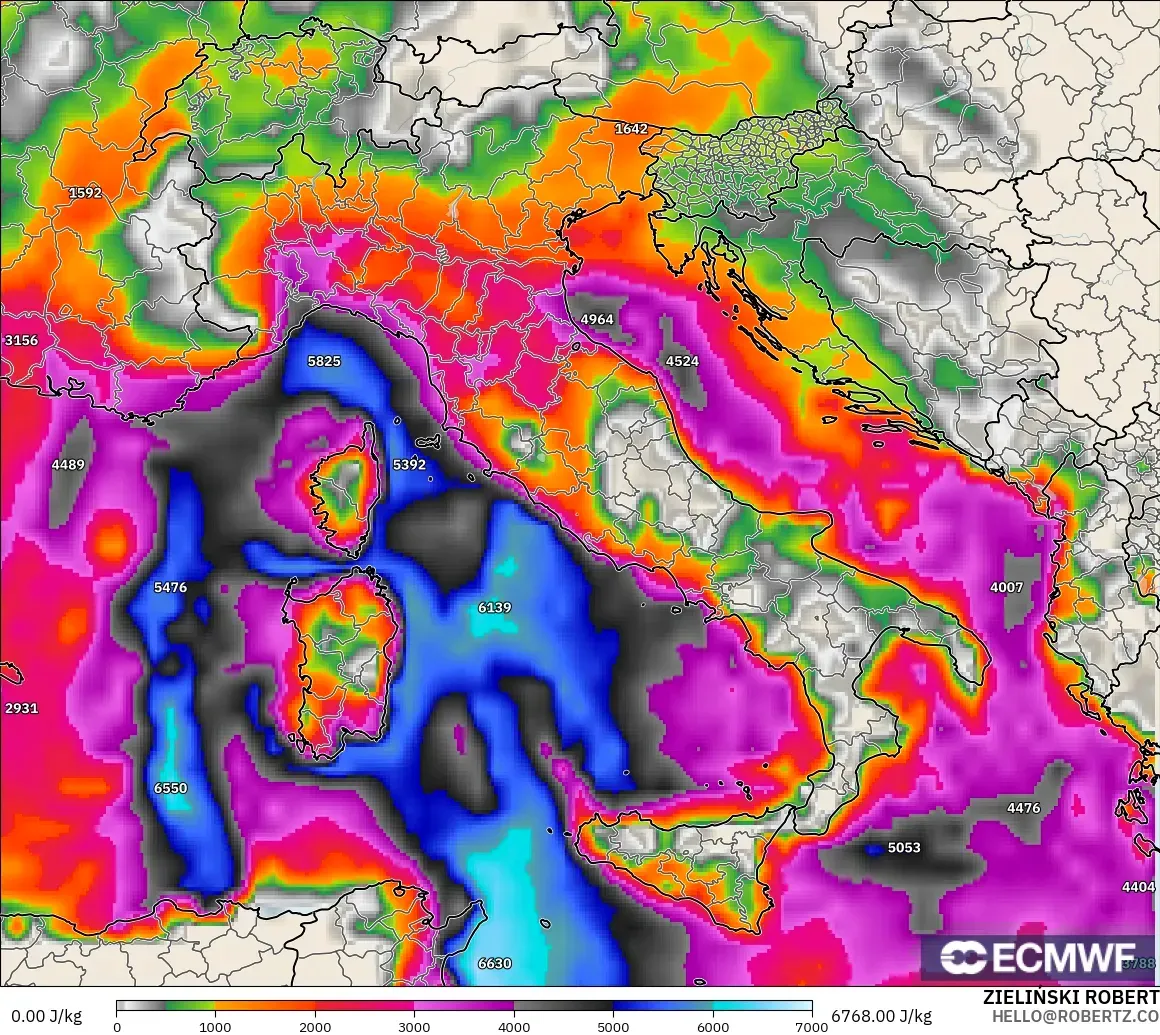 ECMWF IFS 0.25° モデル - イタリア, CAPE