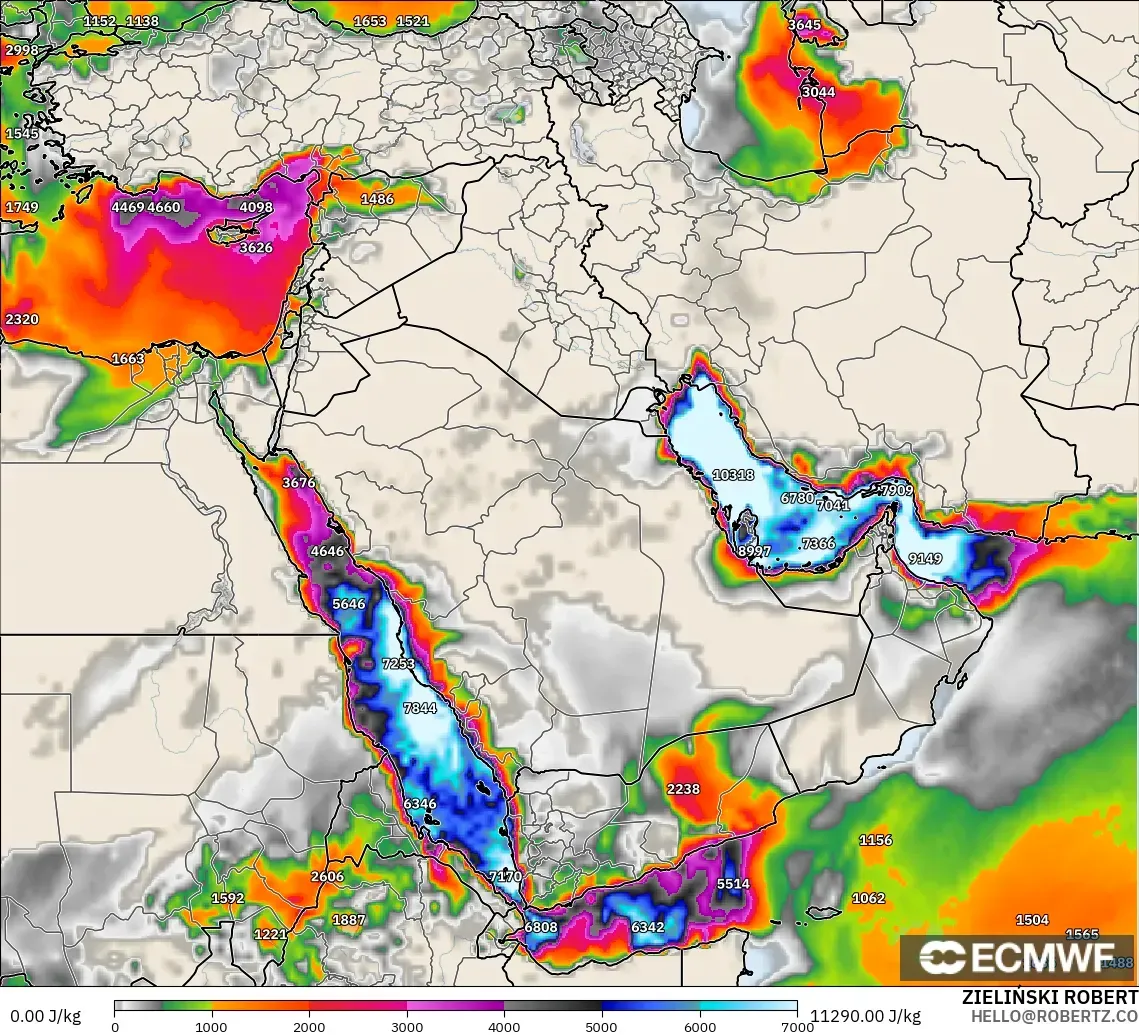ECMWF IFS 0.25° モデル - 中東, CAPE