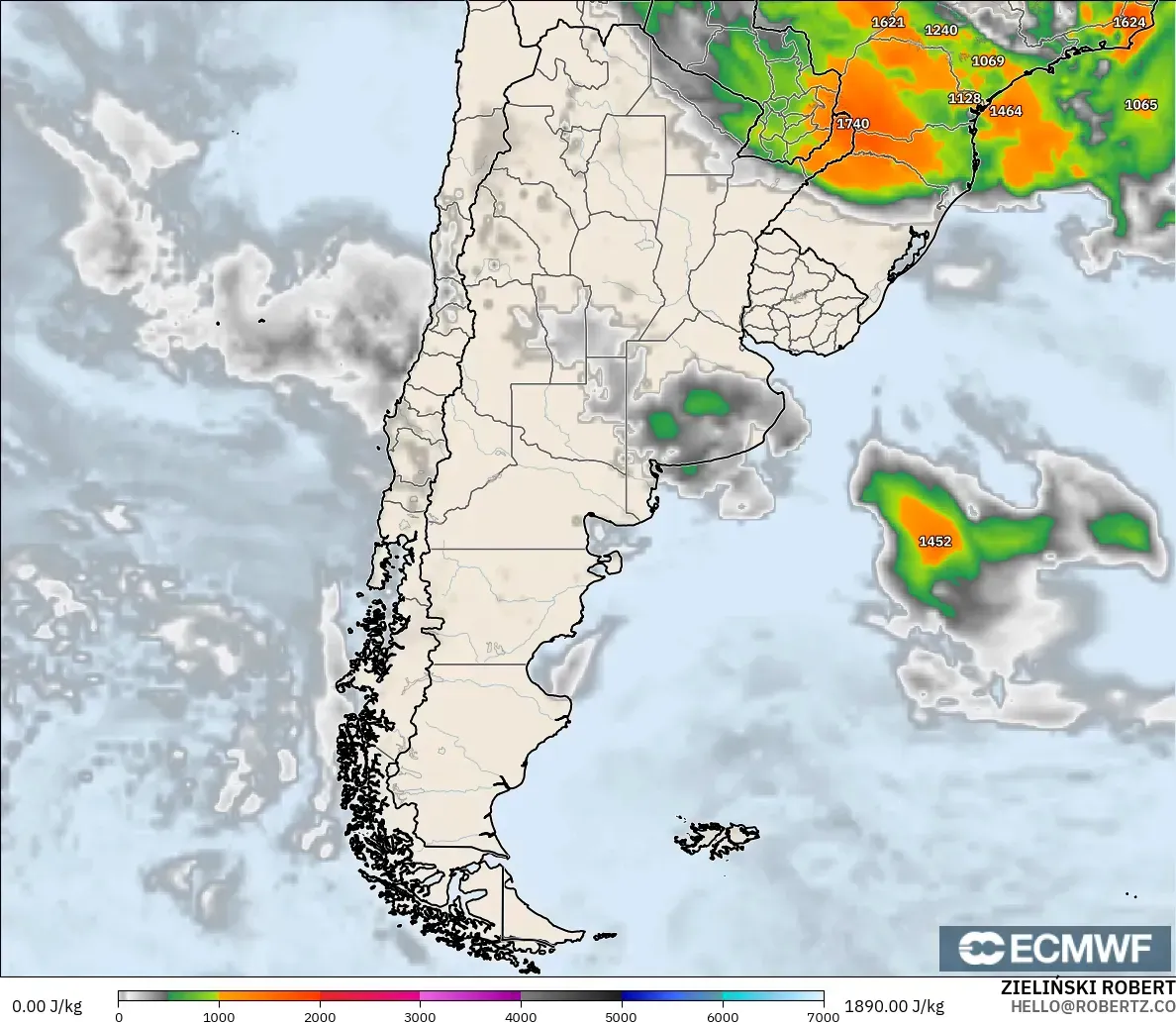 ECMWF IFS 0.25° モデル - アルゼンチン, CAPE