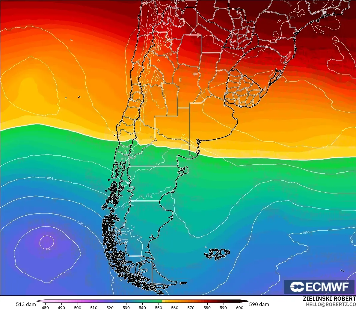 ECMWF IFS 0.25° モデル - アルゼンチン, 500hPaのジオポテンシャル高度