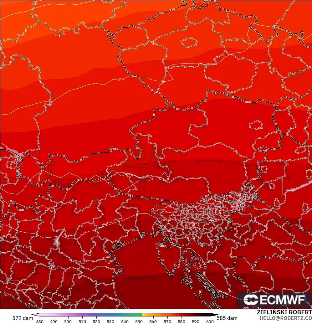 ECMWF IFS 0.25° モデル - オーストリア, 500hPaのジオポテンシャル高度