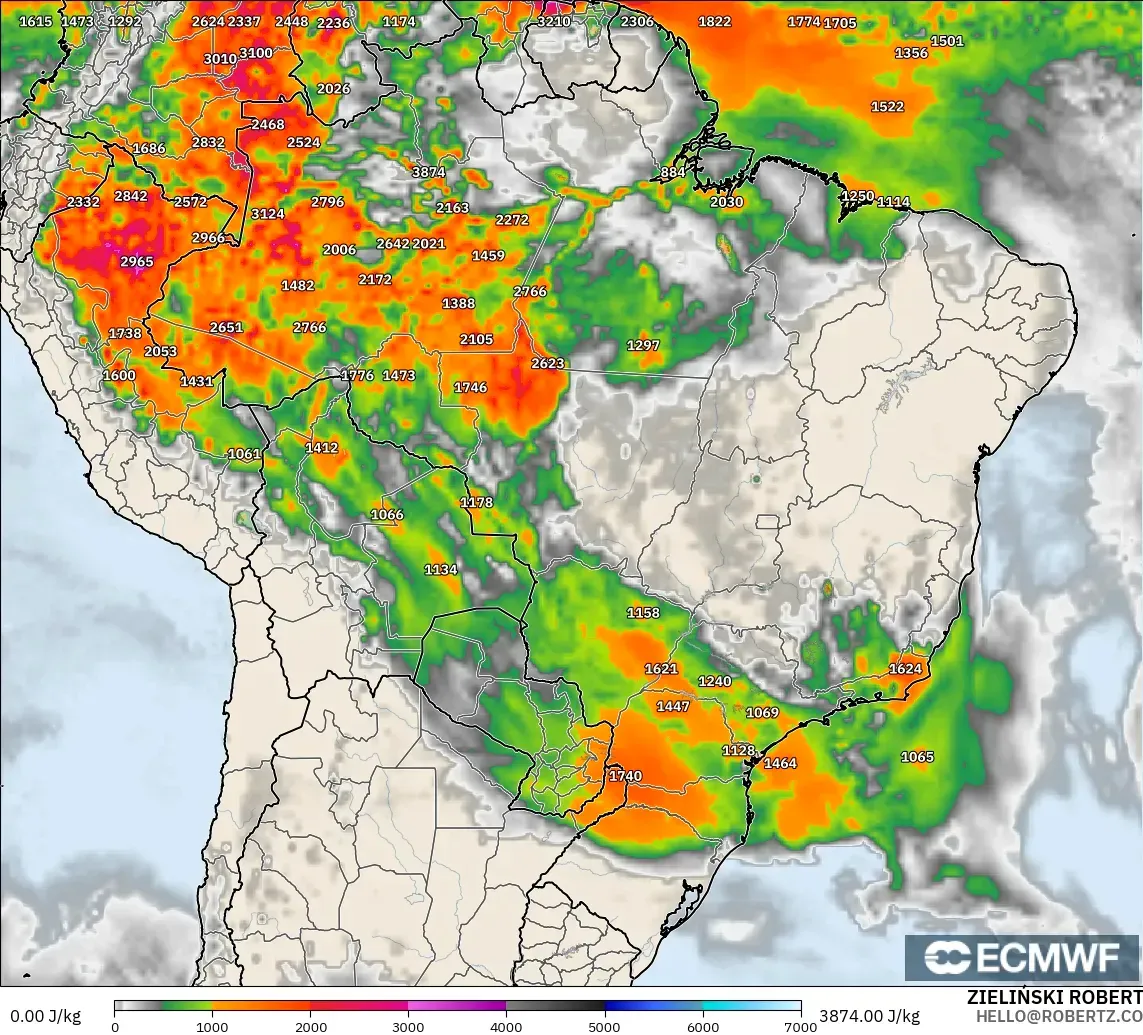 ECMWF IFS 0.25° モデル - ブラジル, CAPE
