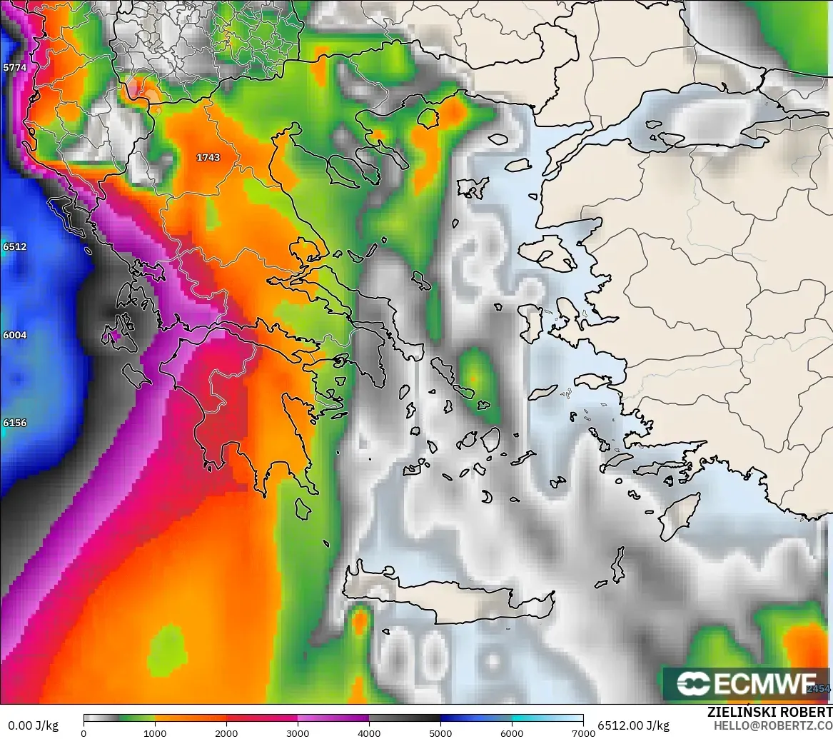 ECMWF IFS 0.25° モデル - ギリシャ, CAPE