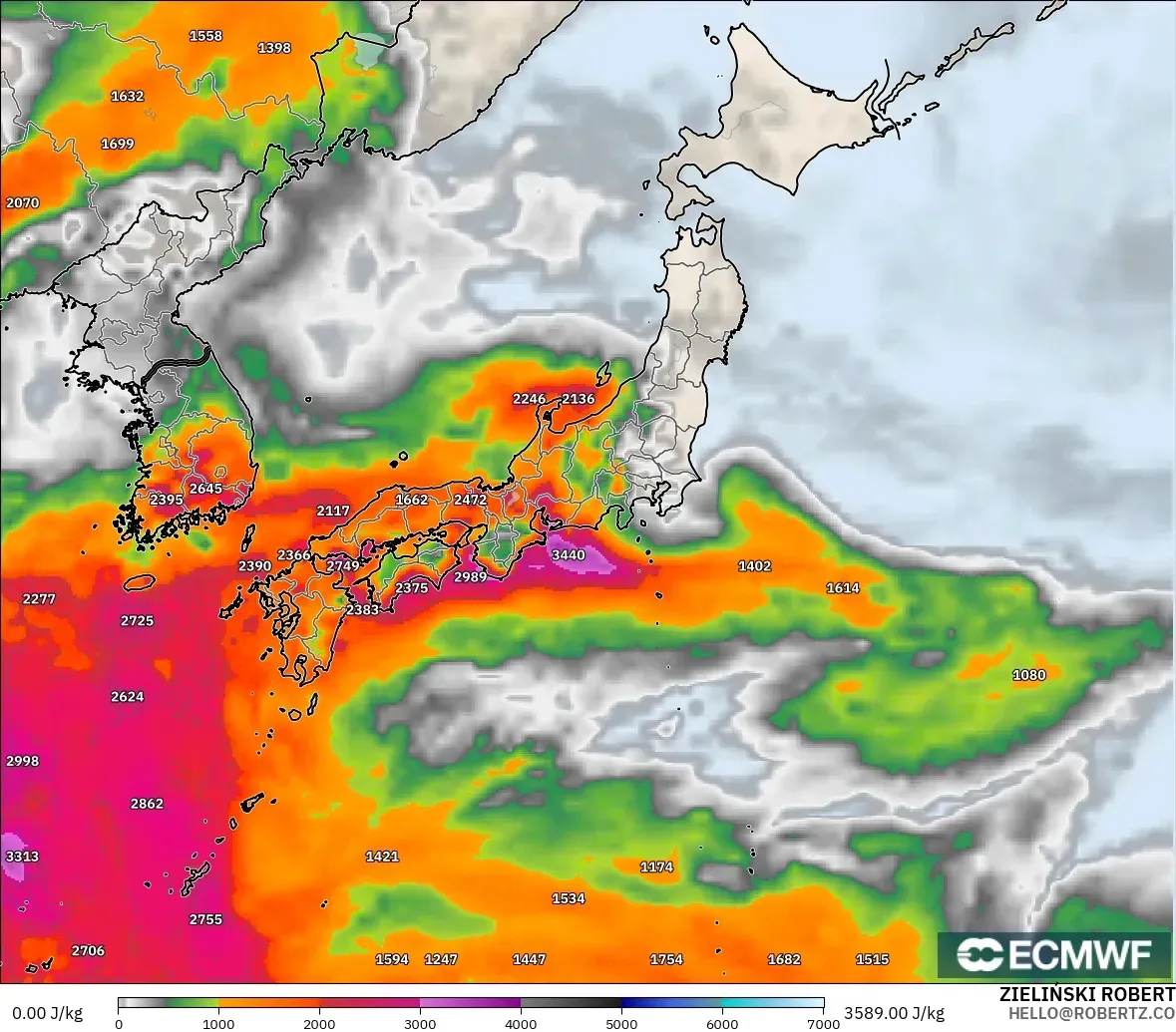 ECMWF IFS 0.25° モデル - 日本, CAPE