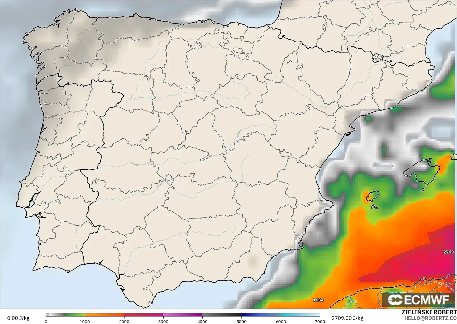 ECMWF IFS 0.25° モデル - スペイン, CAPE