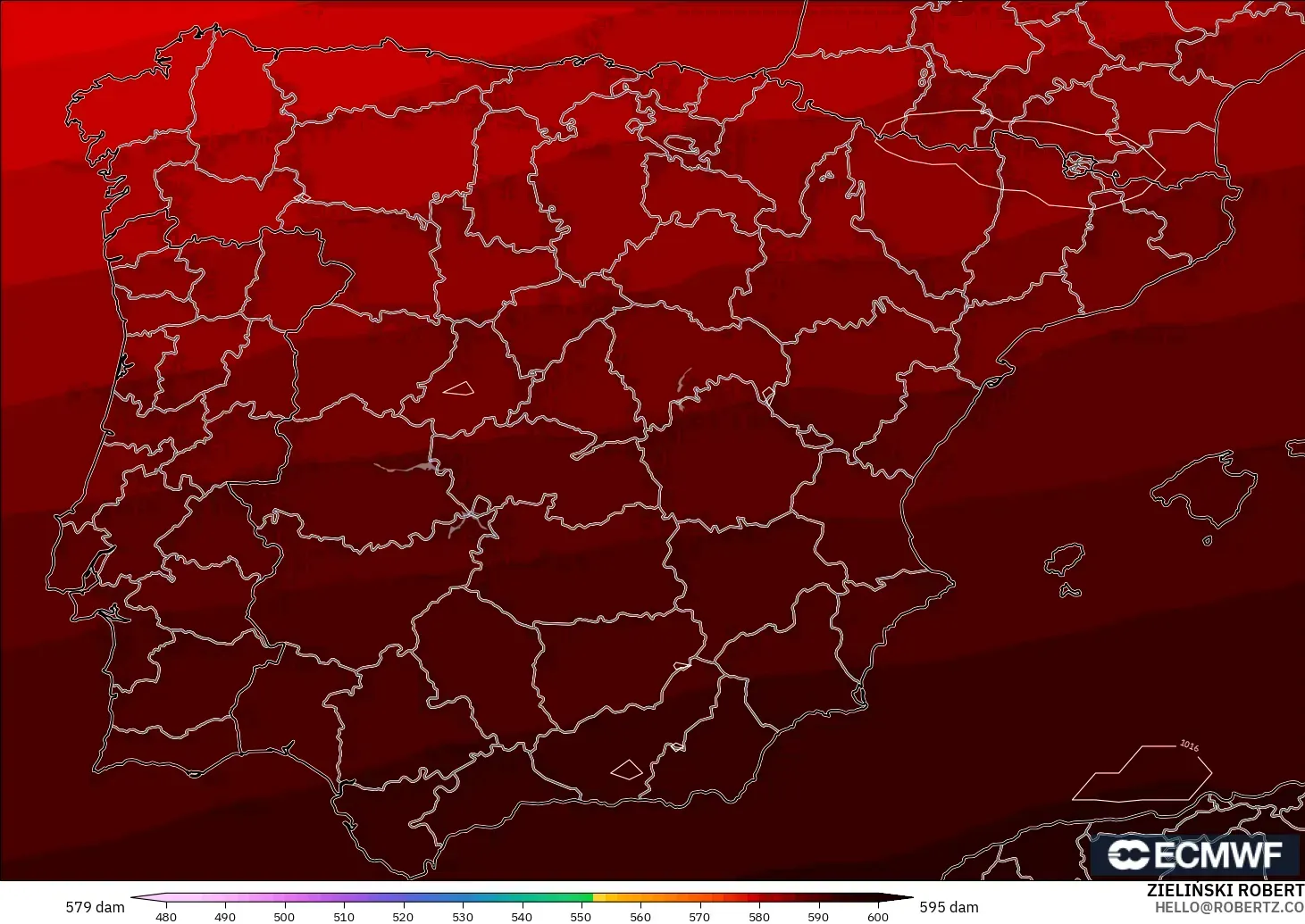 ECMWF IFS 0.25° モデル - スペイン, 500hPaのジオポテンシャル高度