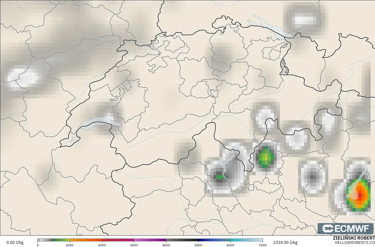 ECMWF IFS 0.25° モデル - スイス, CAPE